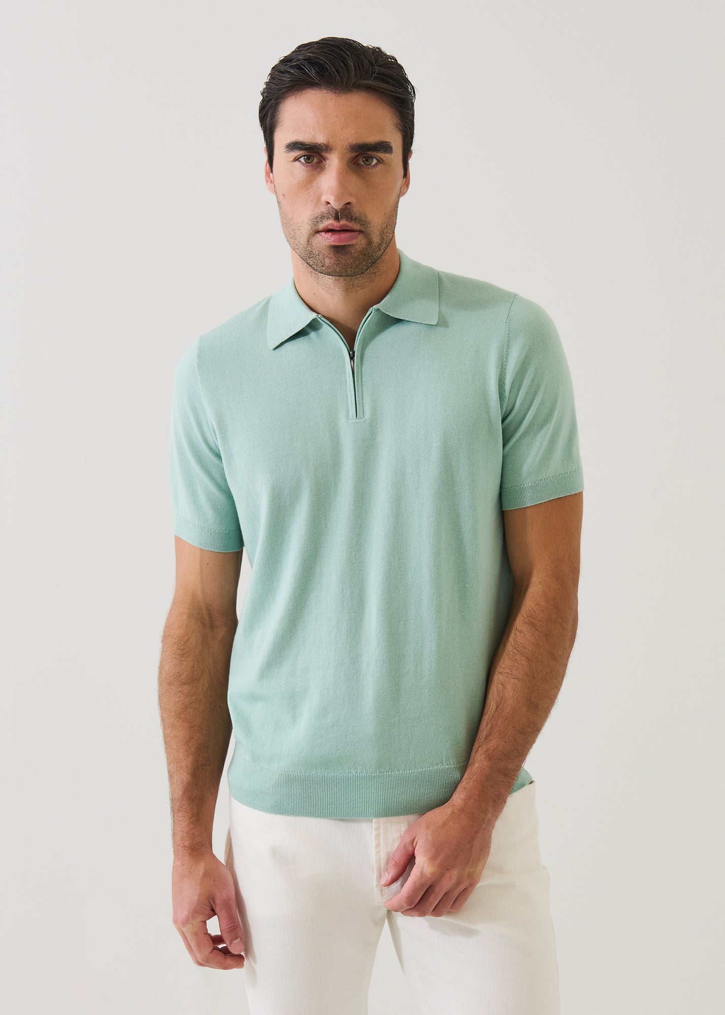 Cotton Blend Zip Polo