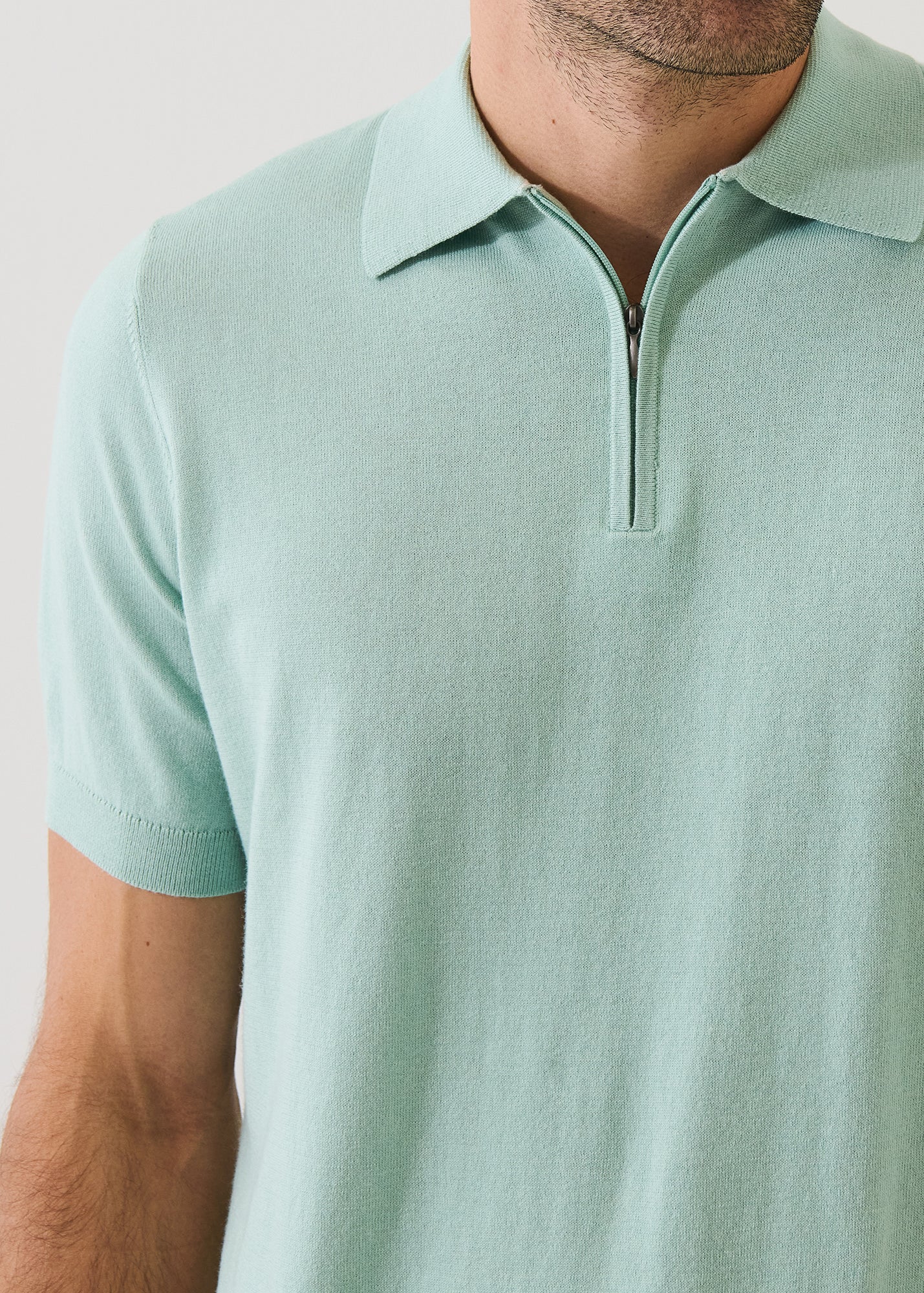 Cotton Blend Zip Polo