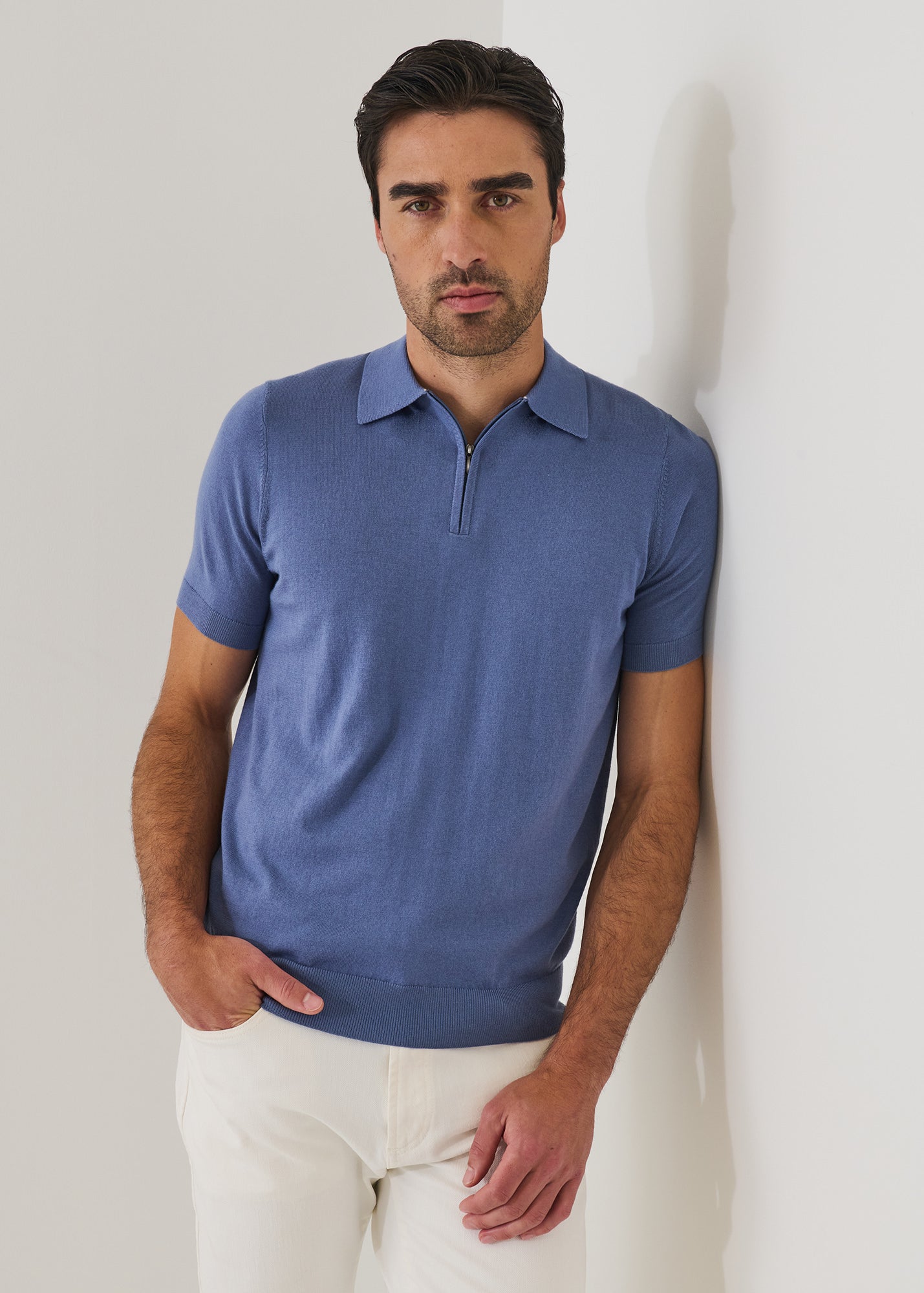 Cotton Blend Zip Polo