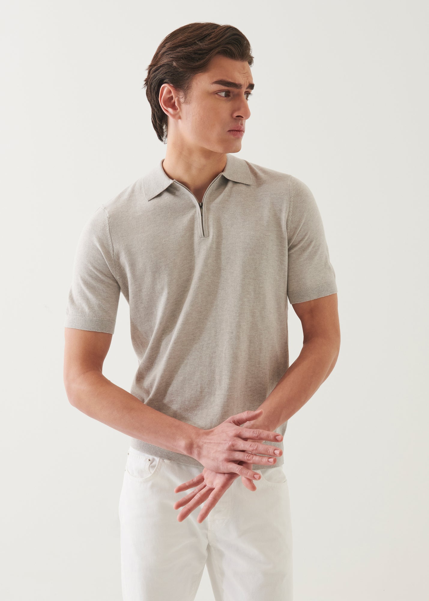 Cotton Cashmere Quarter Zip Polo
