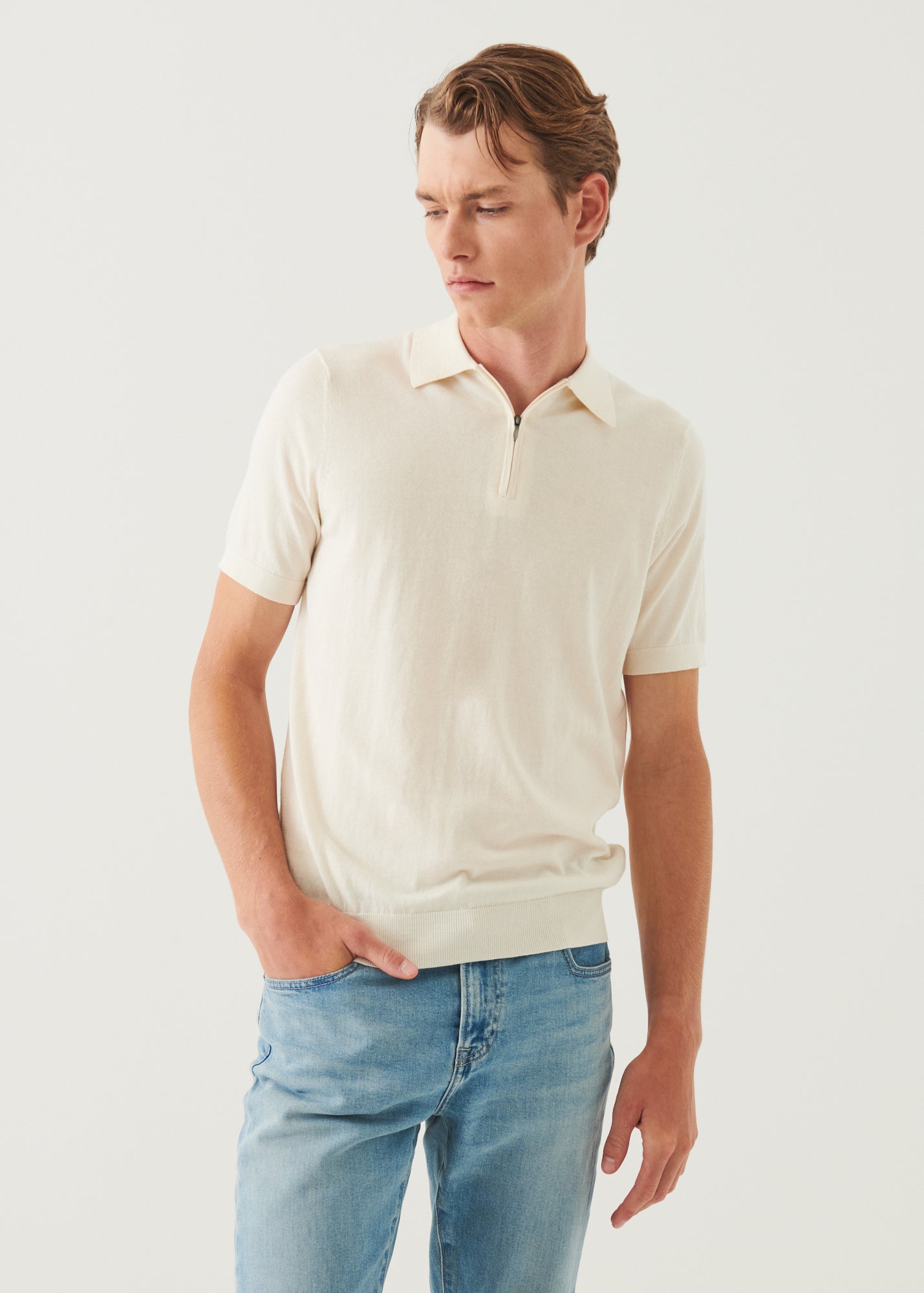 Cotton Cashmere Quarter Zip Polo
