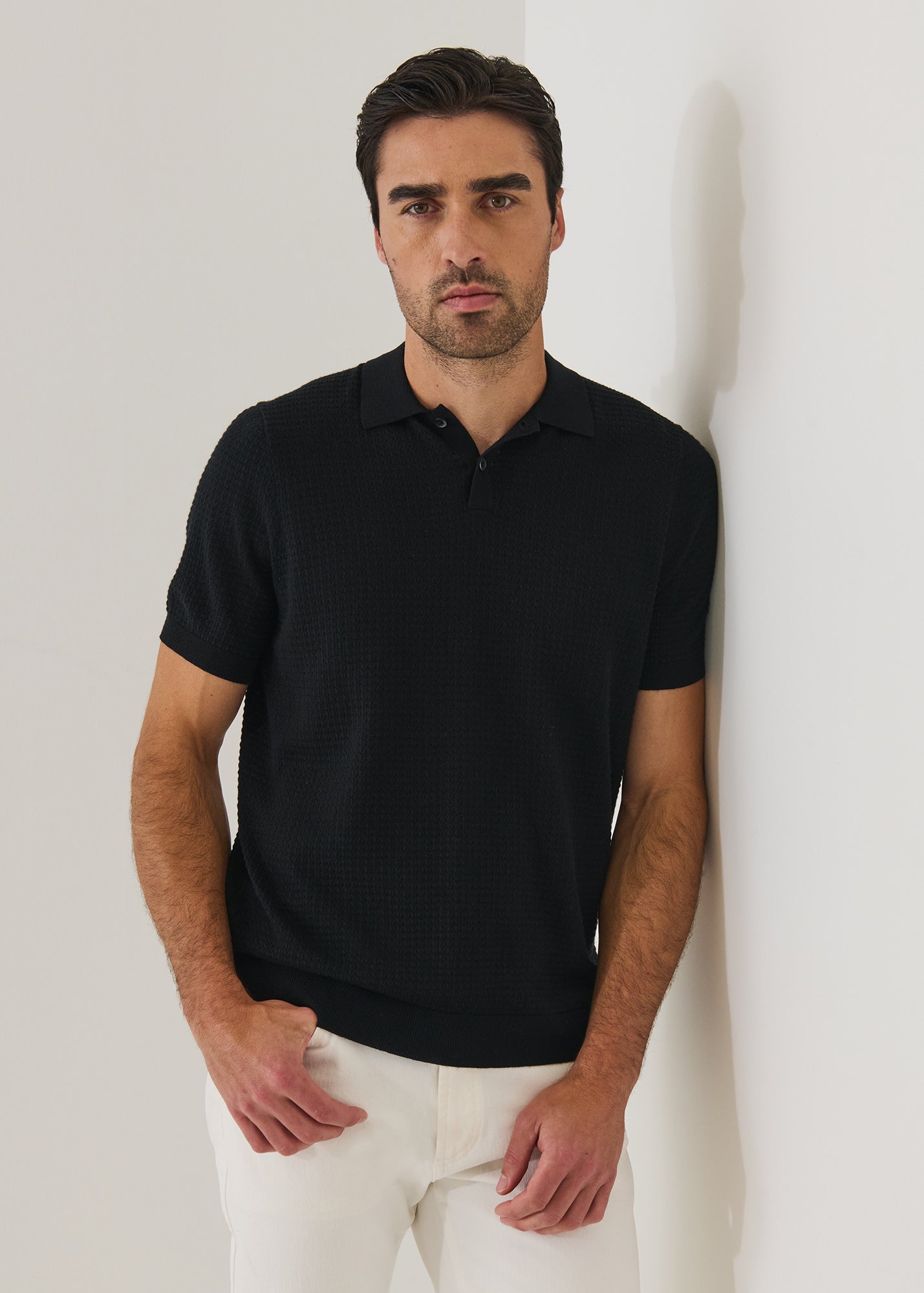 Cotton Blend Honeycomb Stitch Polo - PATRICK ASSARAF