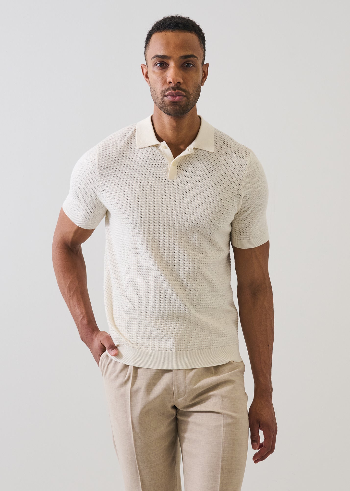 Cotton Blend Honeycomb Stitch Polo - PATRICK ASSARAF