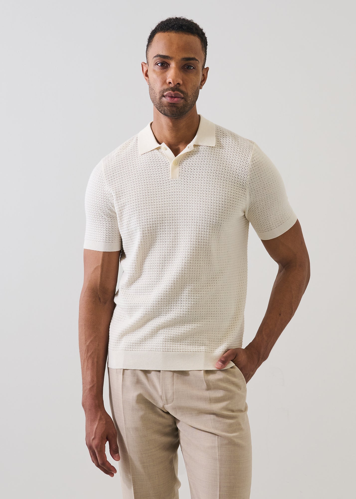Cotton Blend Honeycomb Stitch Polo - PATRICK ASSARAF