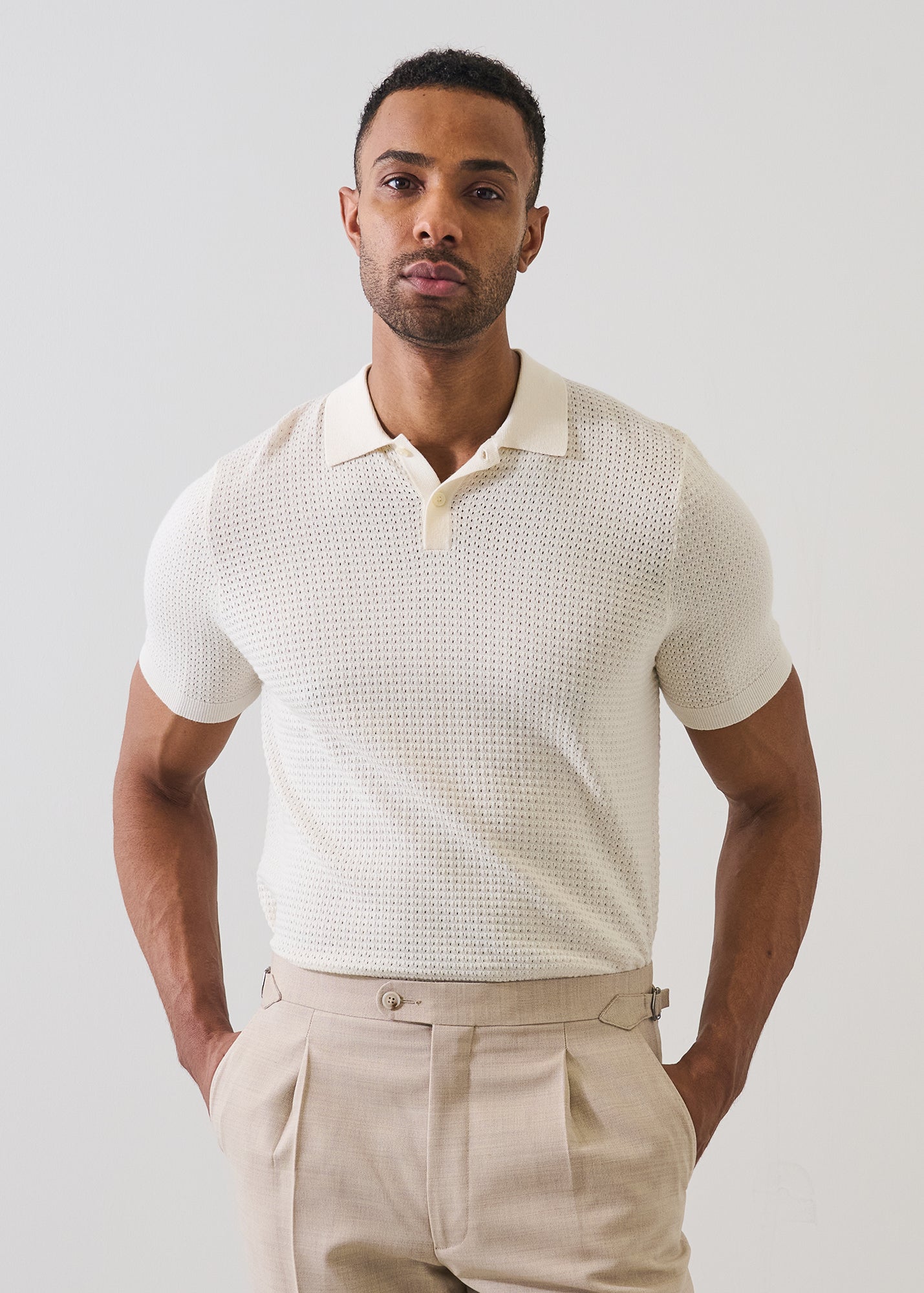 Cotton Blend Honeycomb Stitch Polo - PATRICK ASSARAF