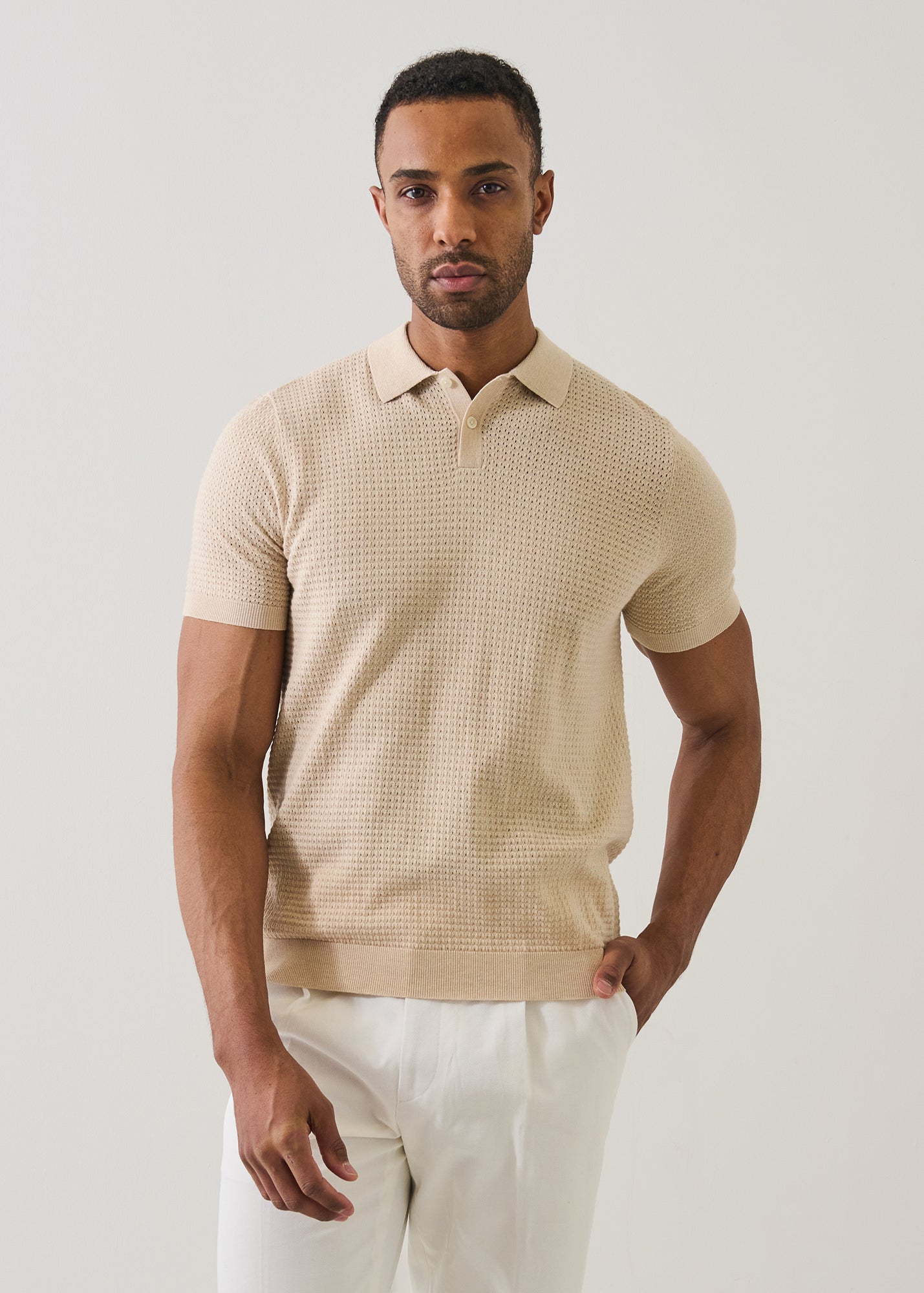 Cotton Blend Honeycomb Stitch Polo - PATRICK ASSARAF