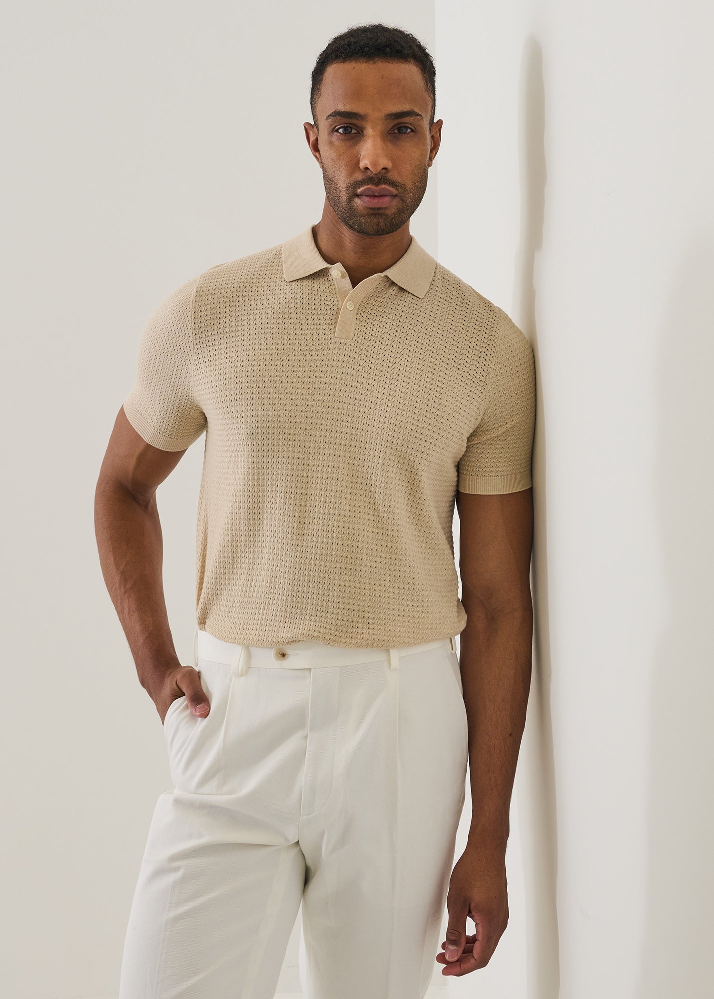 Cotton Blend Honeycomb Stitch Polo - PATRICK ASSARAF