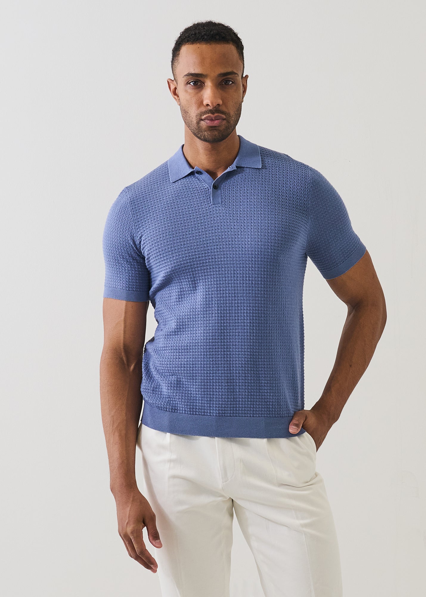 Cotton Blend Honeycomb Stitch Polo - PATRICK ASSARAF