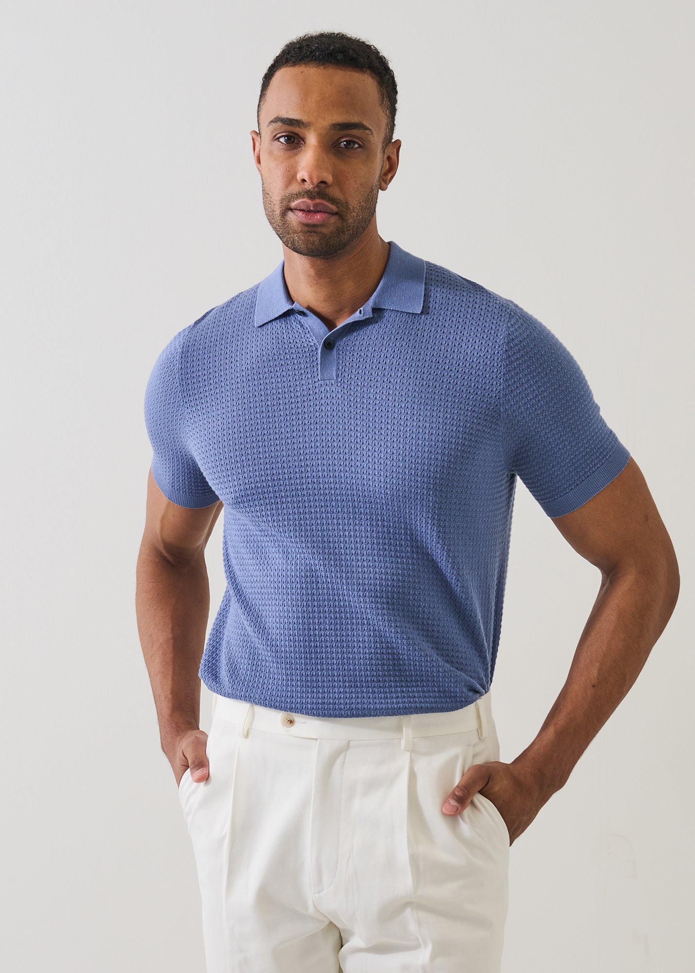Cotton Blend Honeycomb Stitch Polo - PATRICK ASSARAF