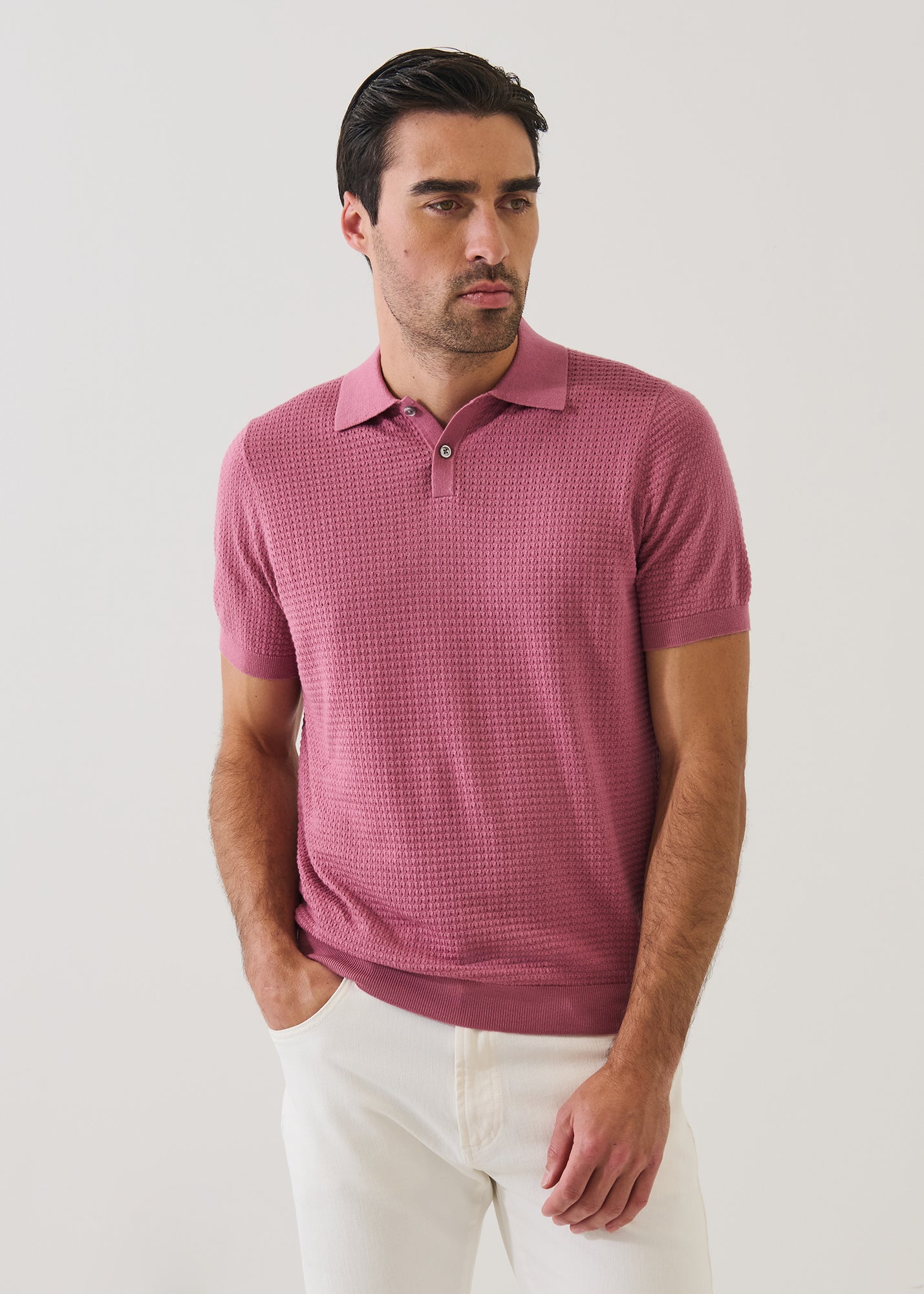 Cotton Blend Honeycomb Stitch Polo - PATRICK ASSARAF
