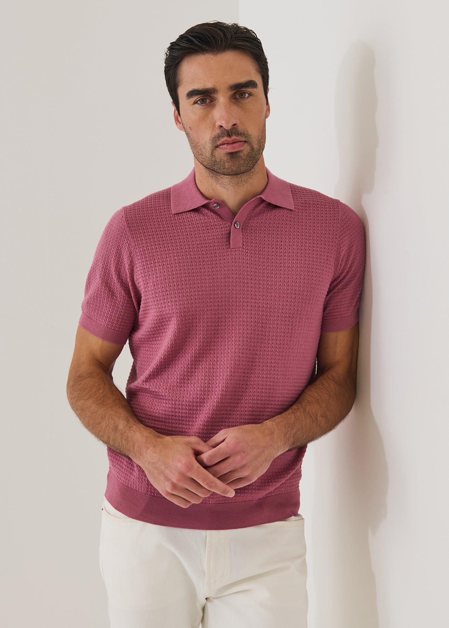 Cotton Blend Honeycomb Stitch Polo - PATRICK ASSARAF