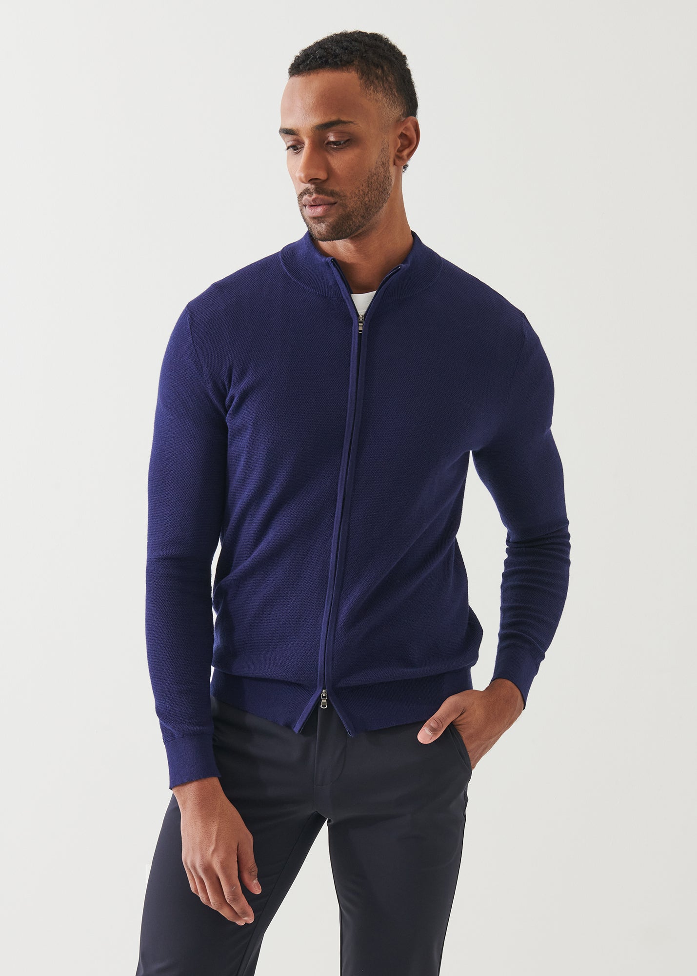 Cotton Cashmere Seed Stitch Full Zip Cardigan - PATRICK ASSARAF