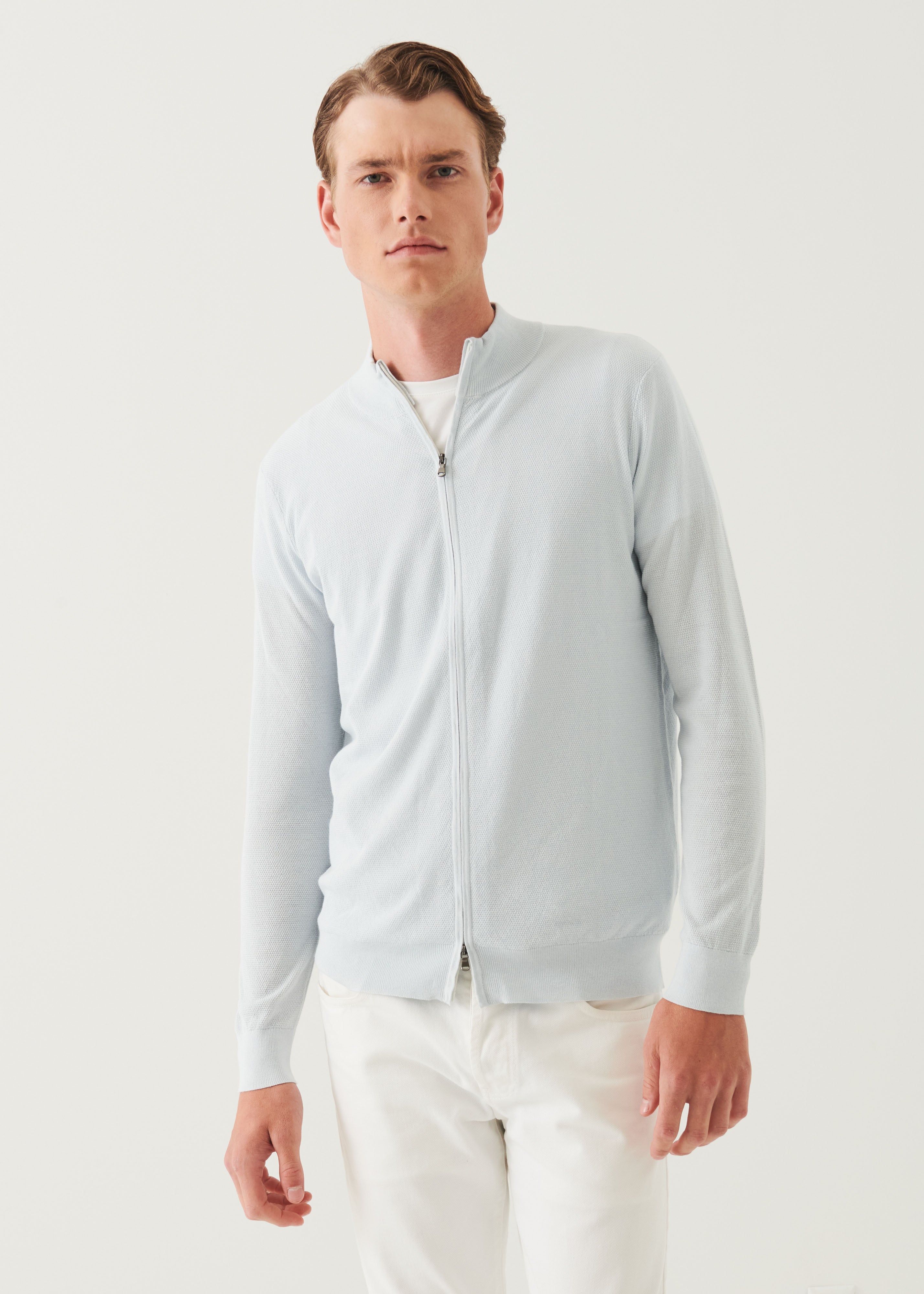 Cotton Cashmere Seed Stitch Full Zip Cardigan - PATRICK ASSARAF