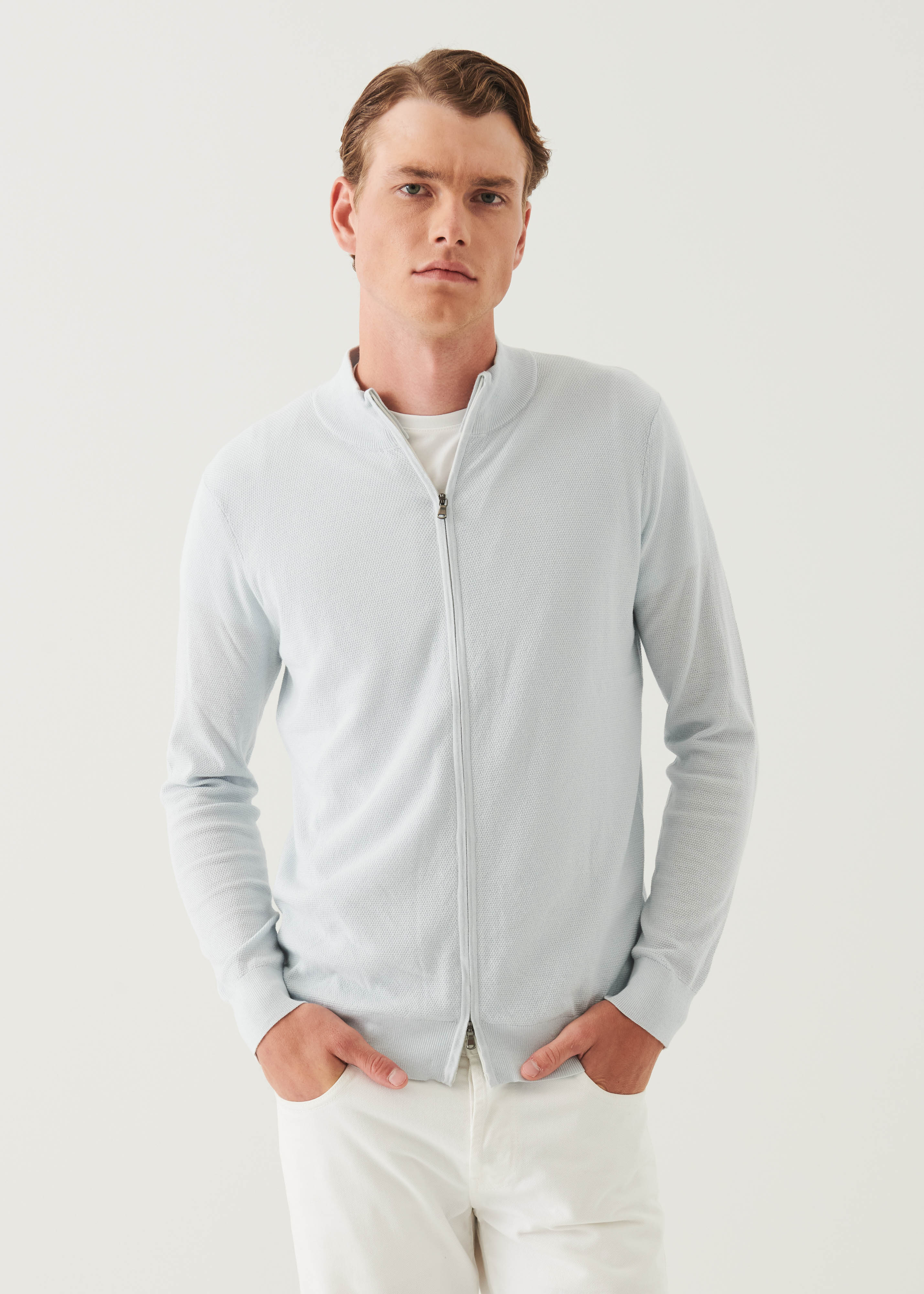 Cotton Cashmere Seed Stitch Full Zip Cardigan - PATRICK ASSARAF