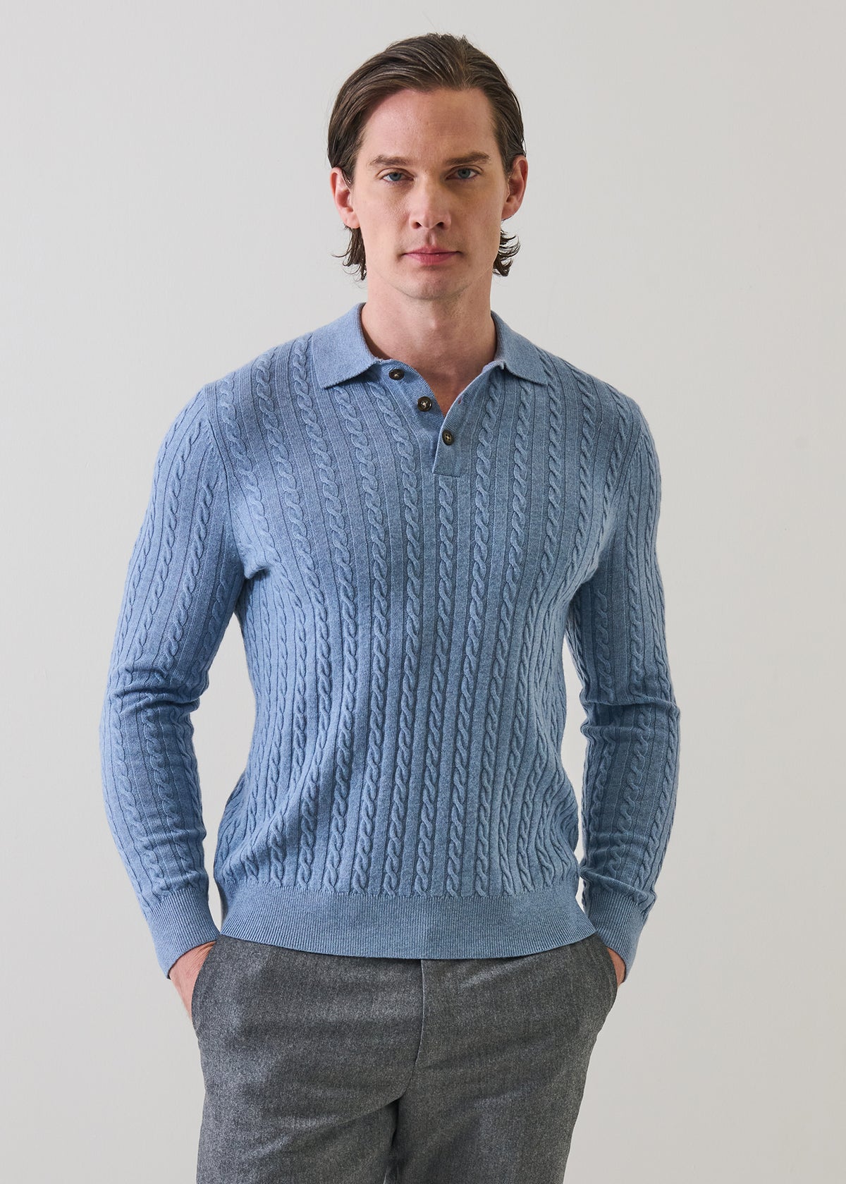 Merino-Cashmere Cable Polo - PATRICK ASSARAF