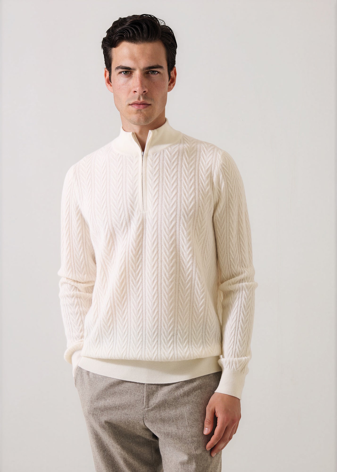 Merino-Cashmere Chevron Quarter Zip - PATRICK ASSARAF