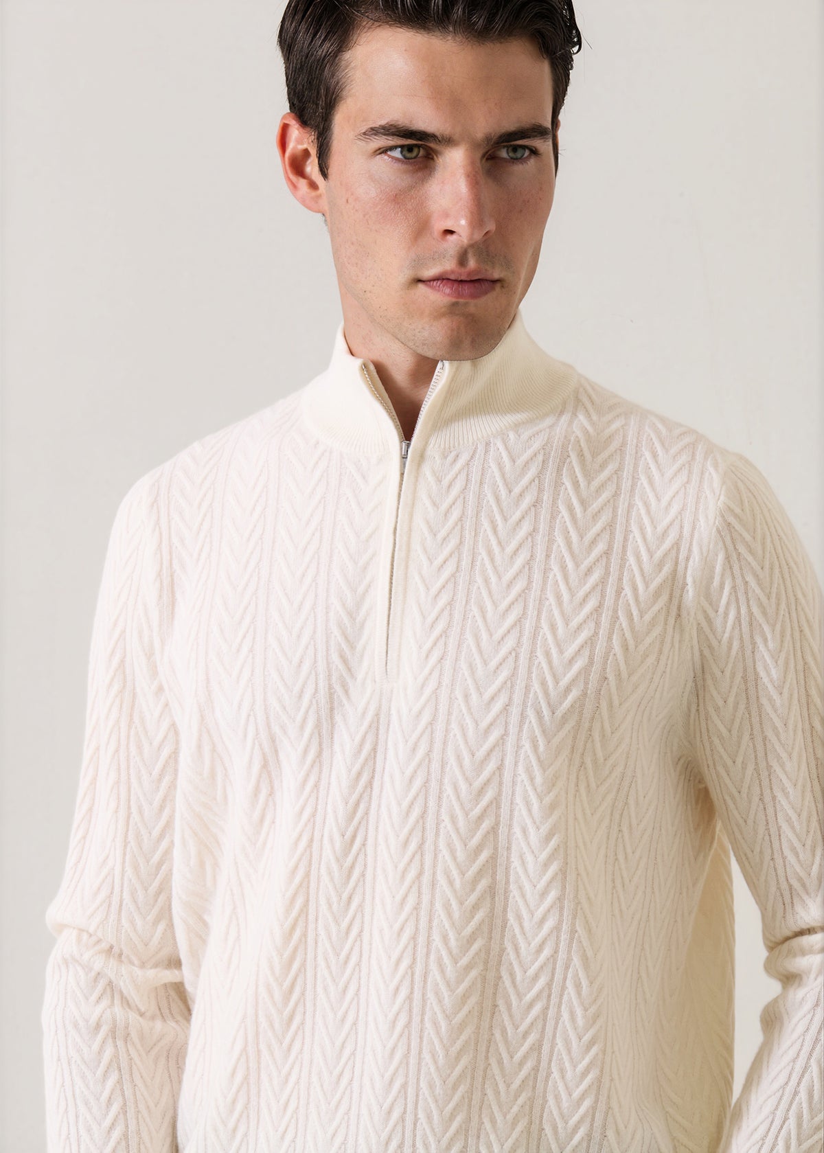 Merino-Cashmere Chevron Quarter Zip - PATRICK ASSARAF