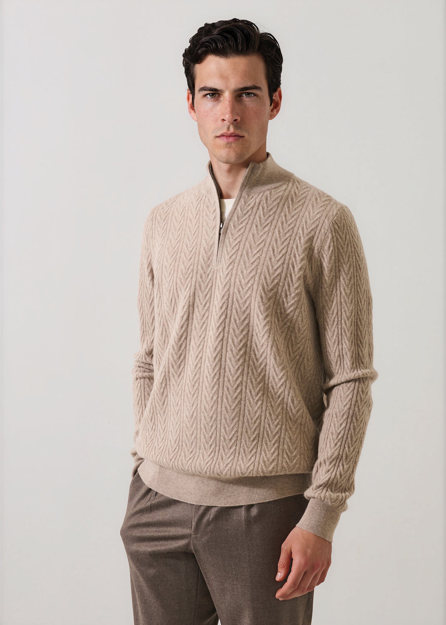 Merino-Cashmere Chevron Quarter Zip - PATRICK ASSARAF