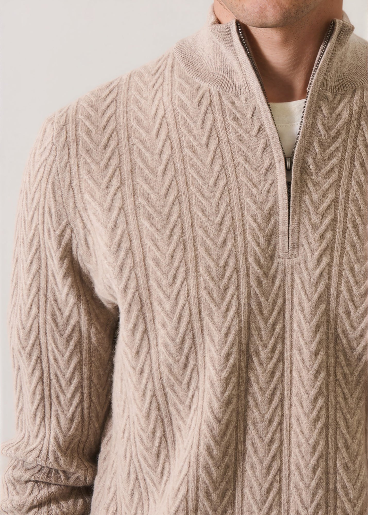 Merino-Cashmere Chevron Quarter Zip - PATRICK ASSARAF