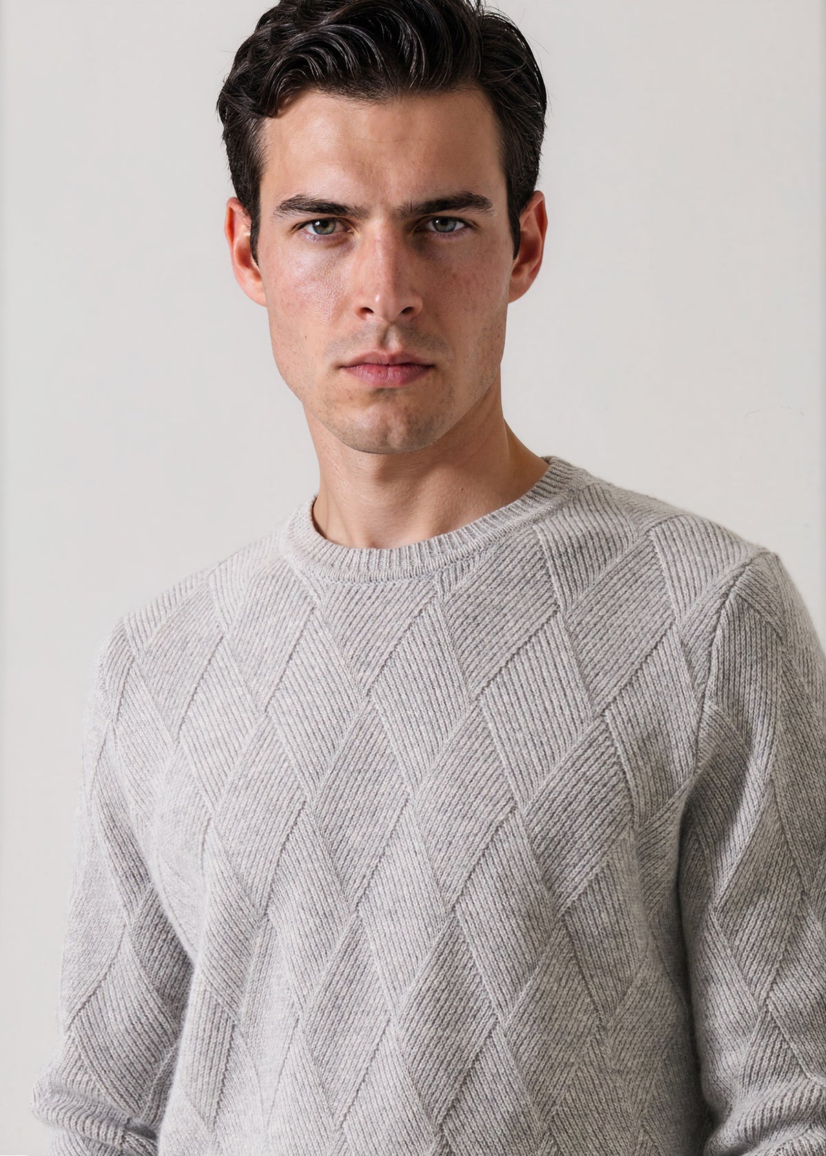 Merino-Cashmere Diamond Twill Crew Neck - PATRICK ASSARAF