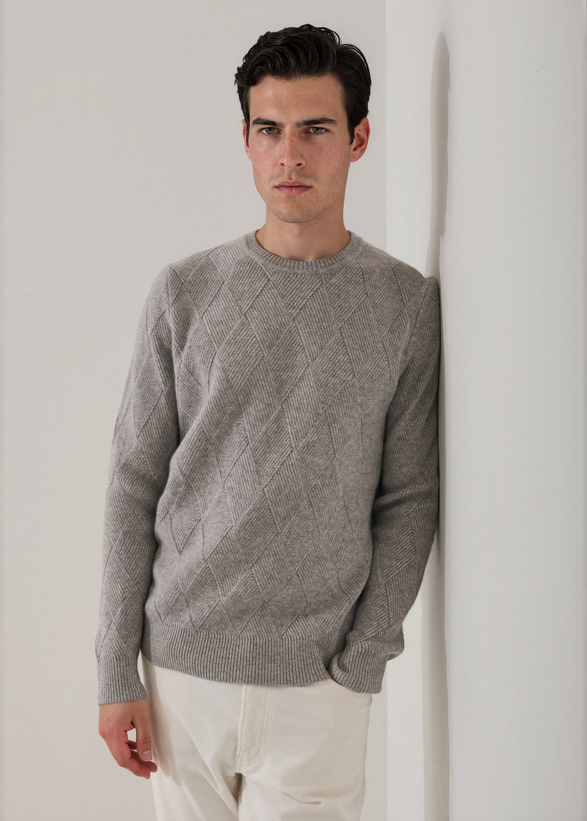 Merino-Cashmere Diamond Twill Crew Neck - PATRICK ASSARAF