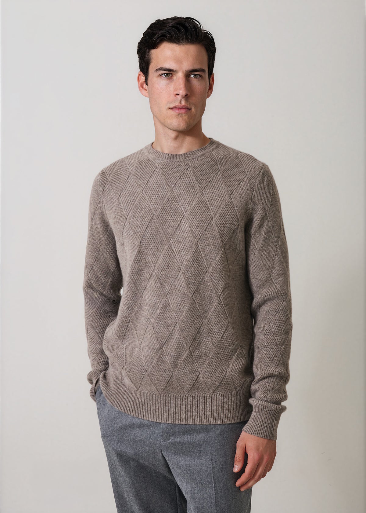 Merino-Cashmere Diamond Twill Crew Neck - PATRICK ASSARAF