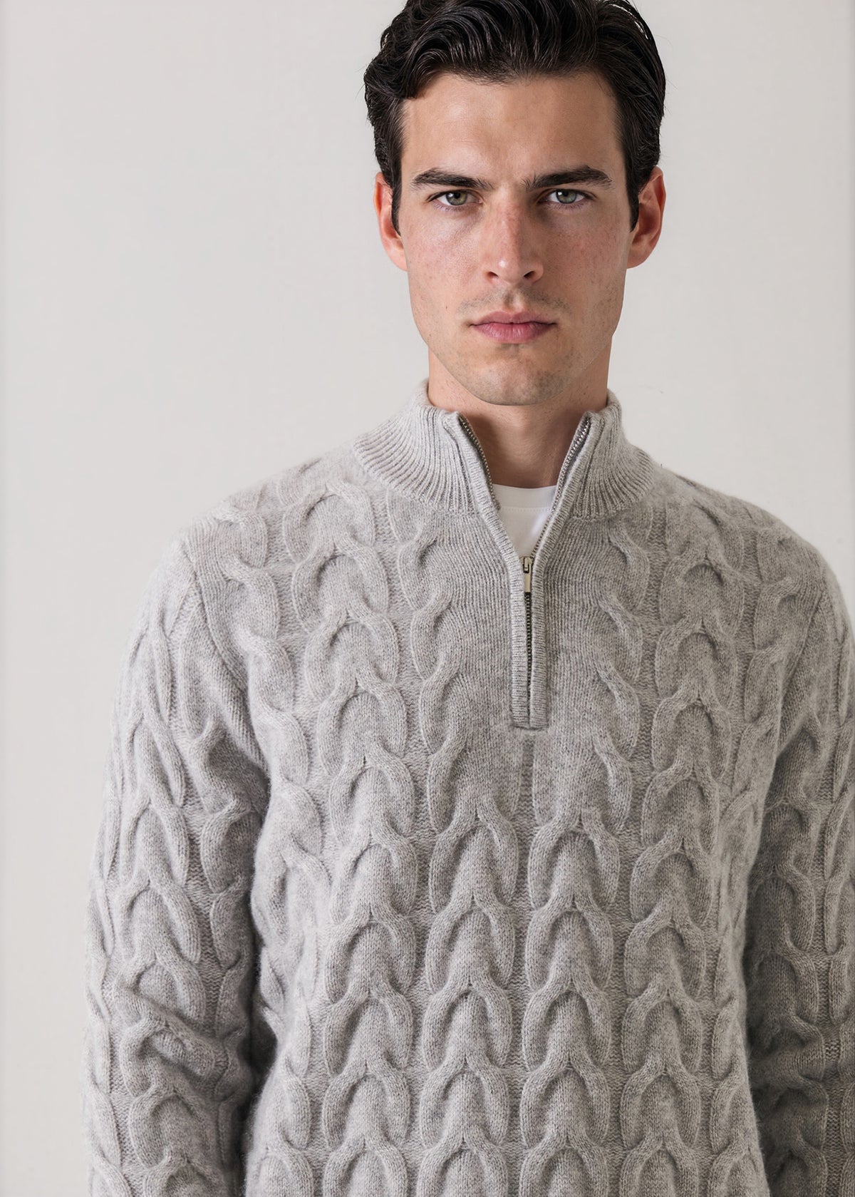 Merino-Cashmere Cable Quarter Zip Mock - PATRICK ASSARAF