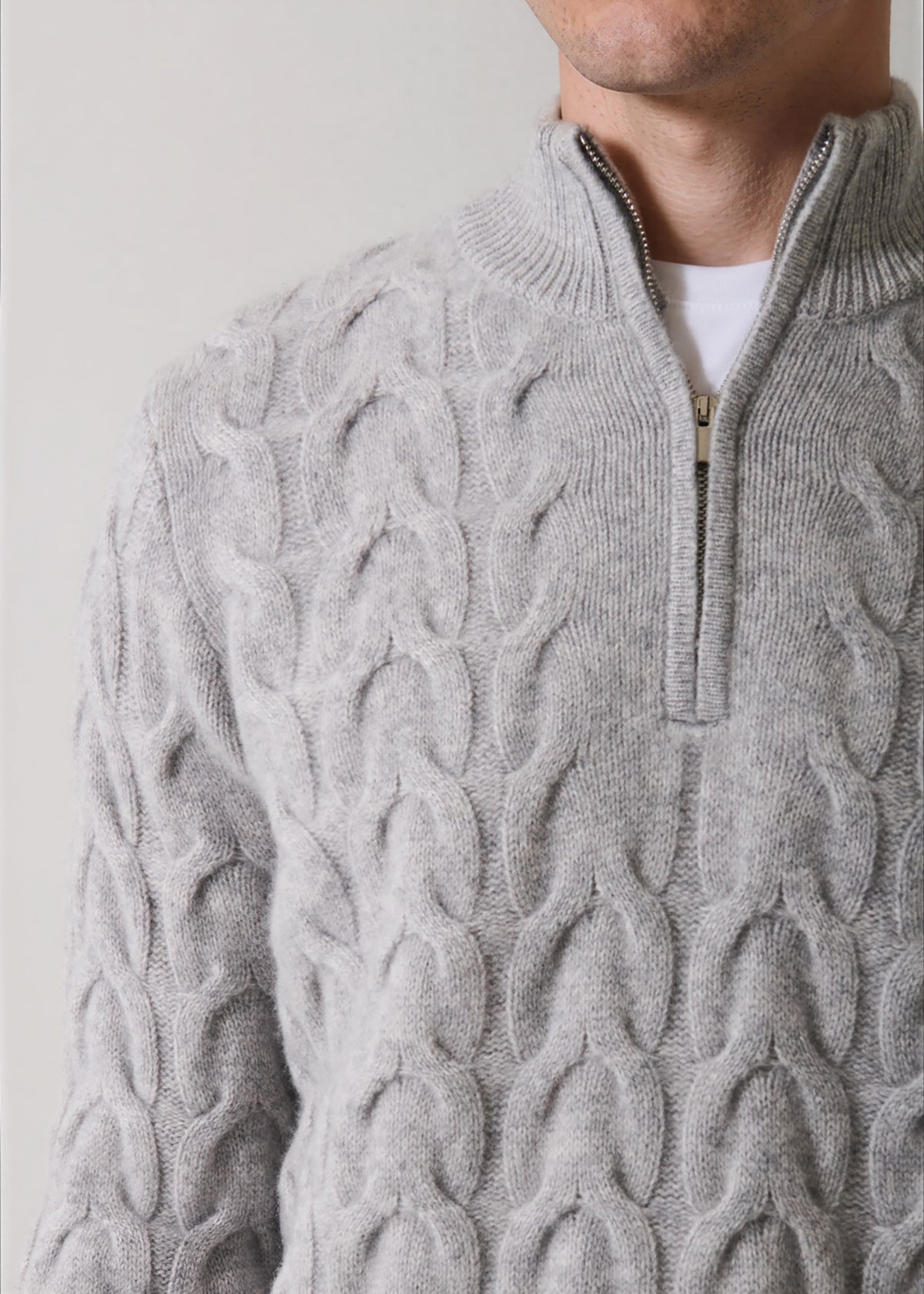 Merino-Cashmere Cable Quarter Zip Mock - PATRICK ASSARAF