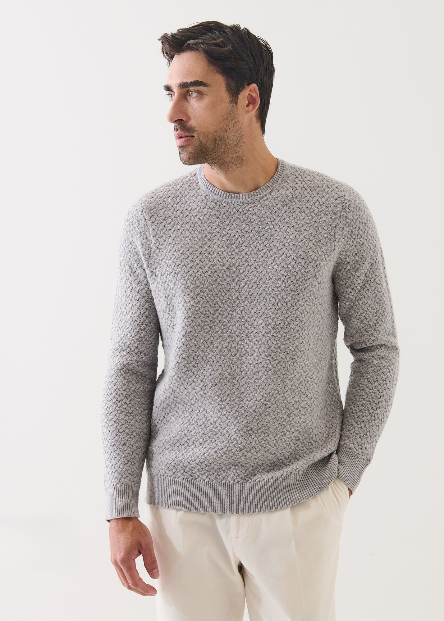 Wool Cashmere Basket Weave Crewneck