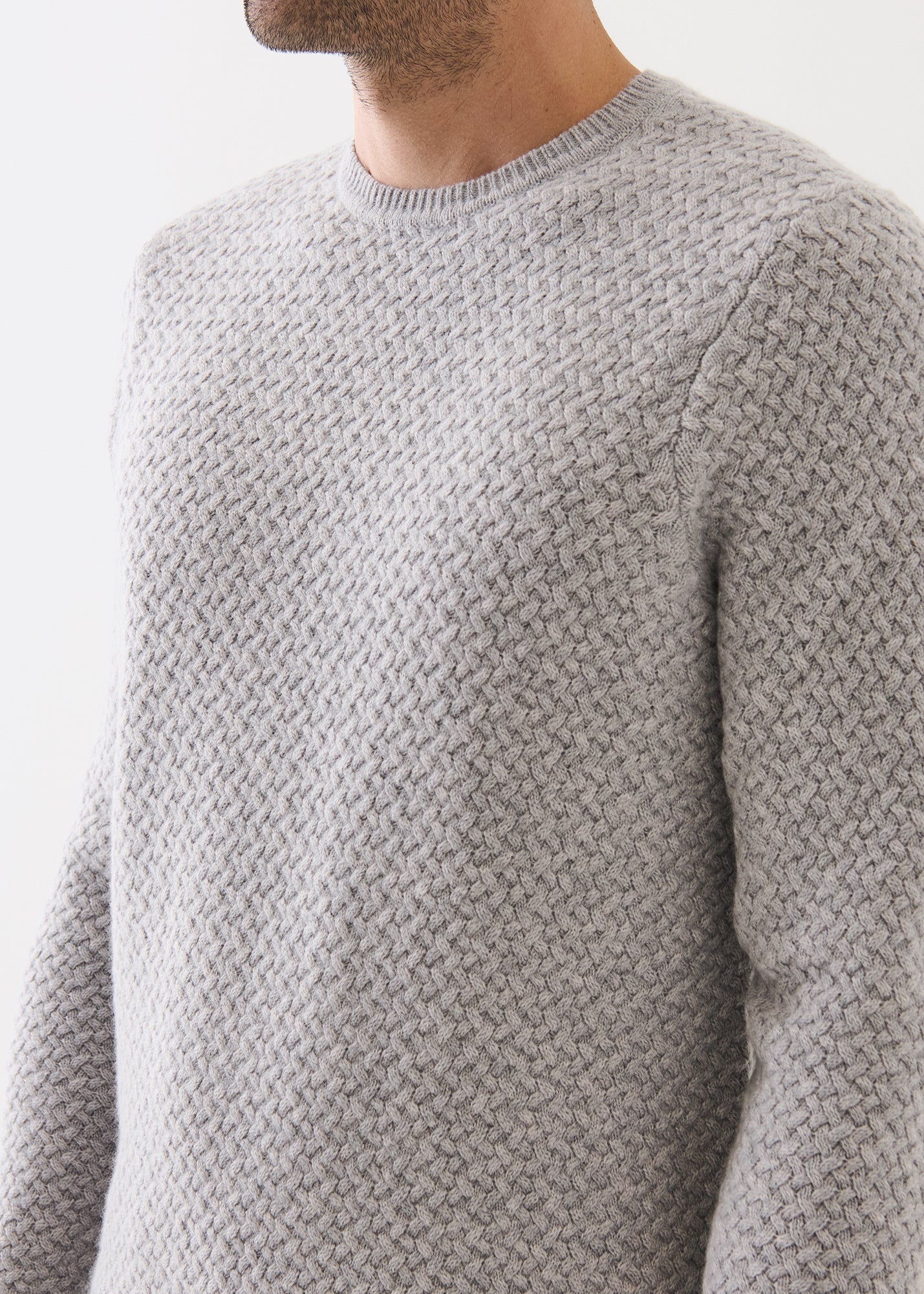Wool Cashmere Basket Weave Crewneck