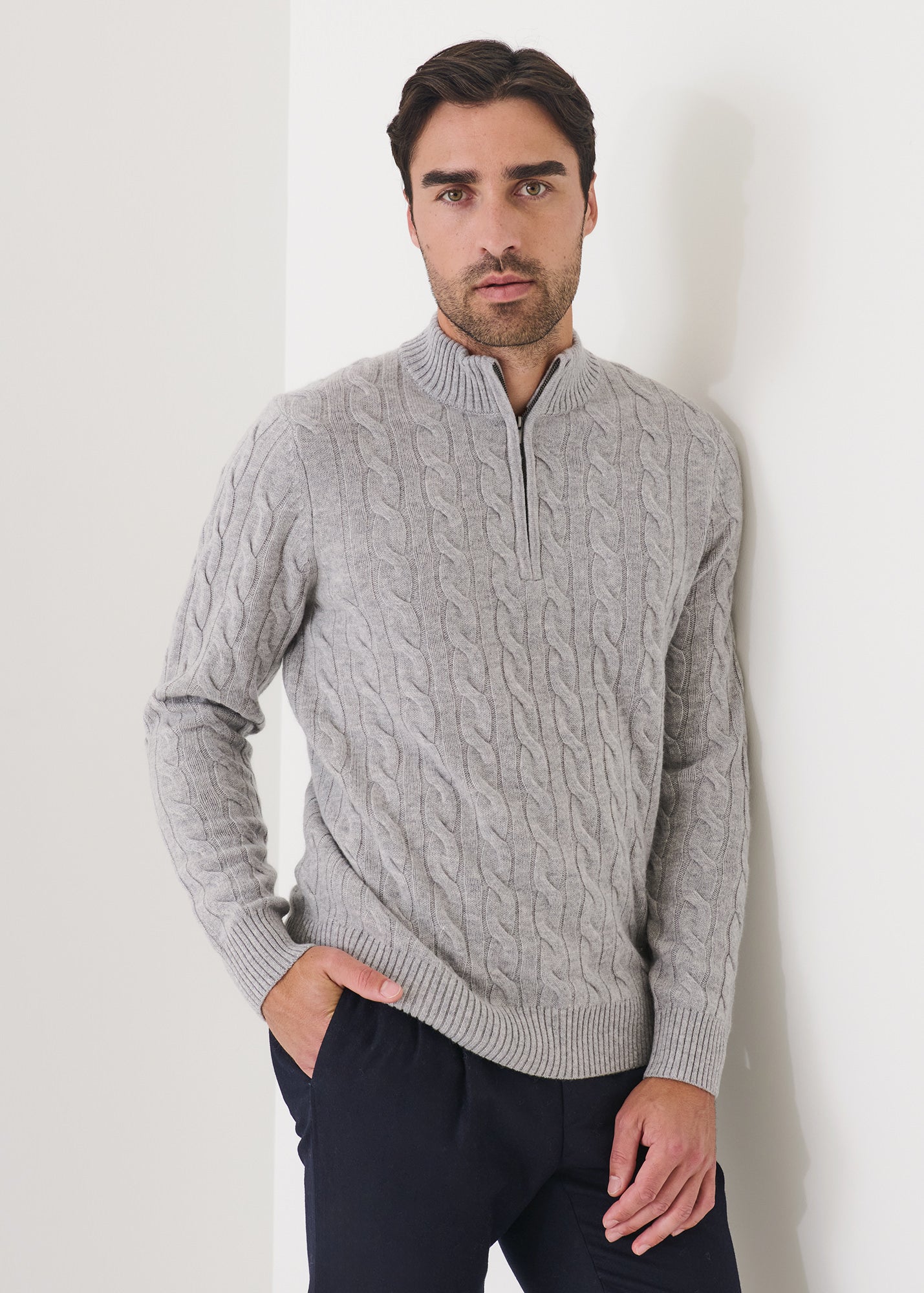 Wool Cashmere Textured Quarter Zip - PATRICK ASSARAF