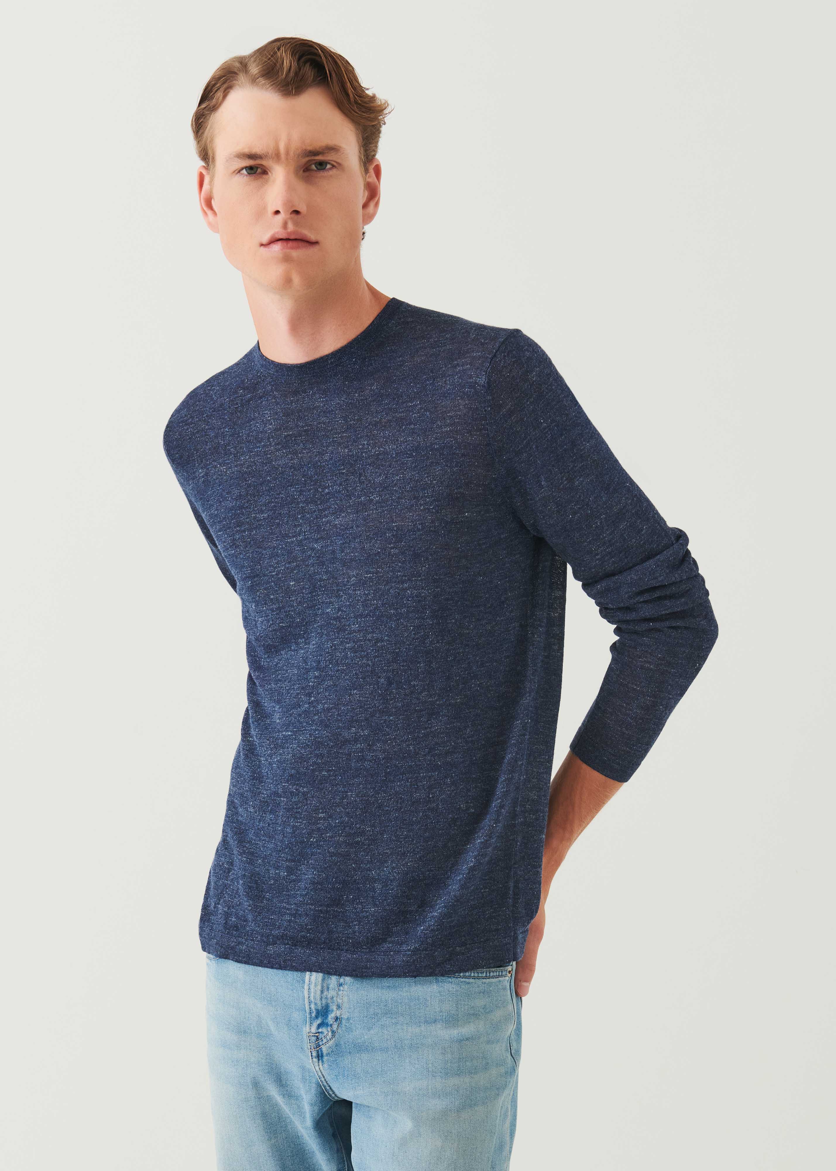 Linen Silk Blend Long Sleeve Crewneck - PATRICK ASSARAF