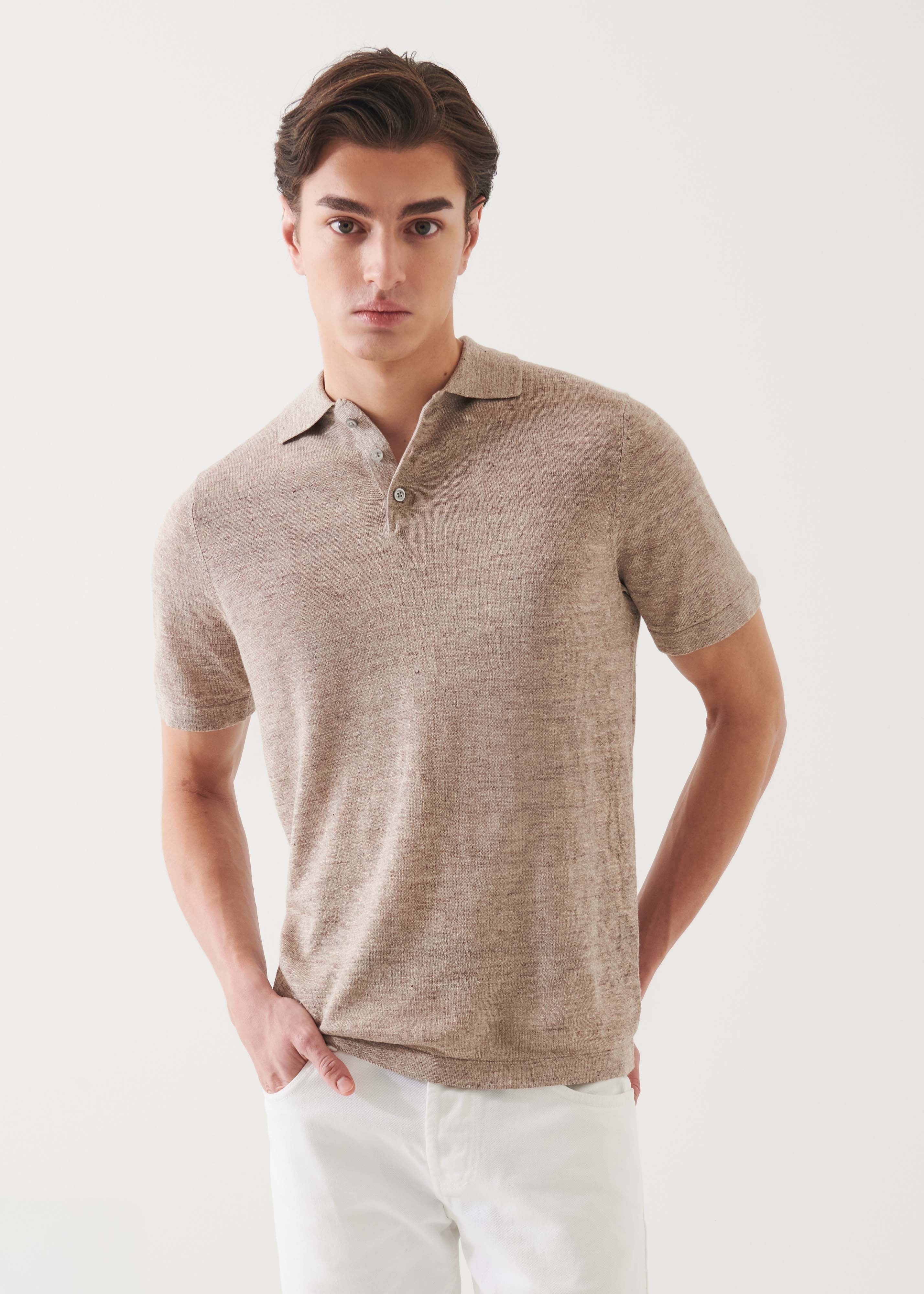 Linen Silk Blend Button Polo