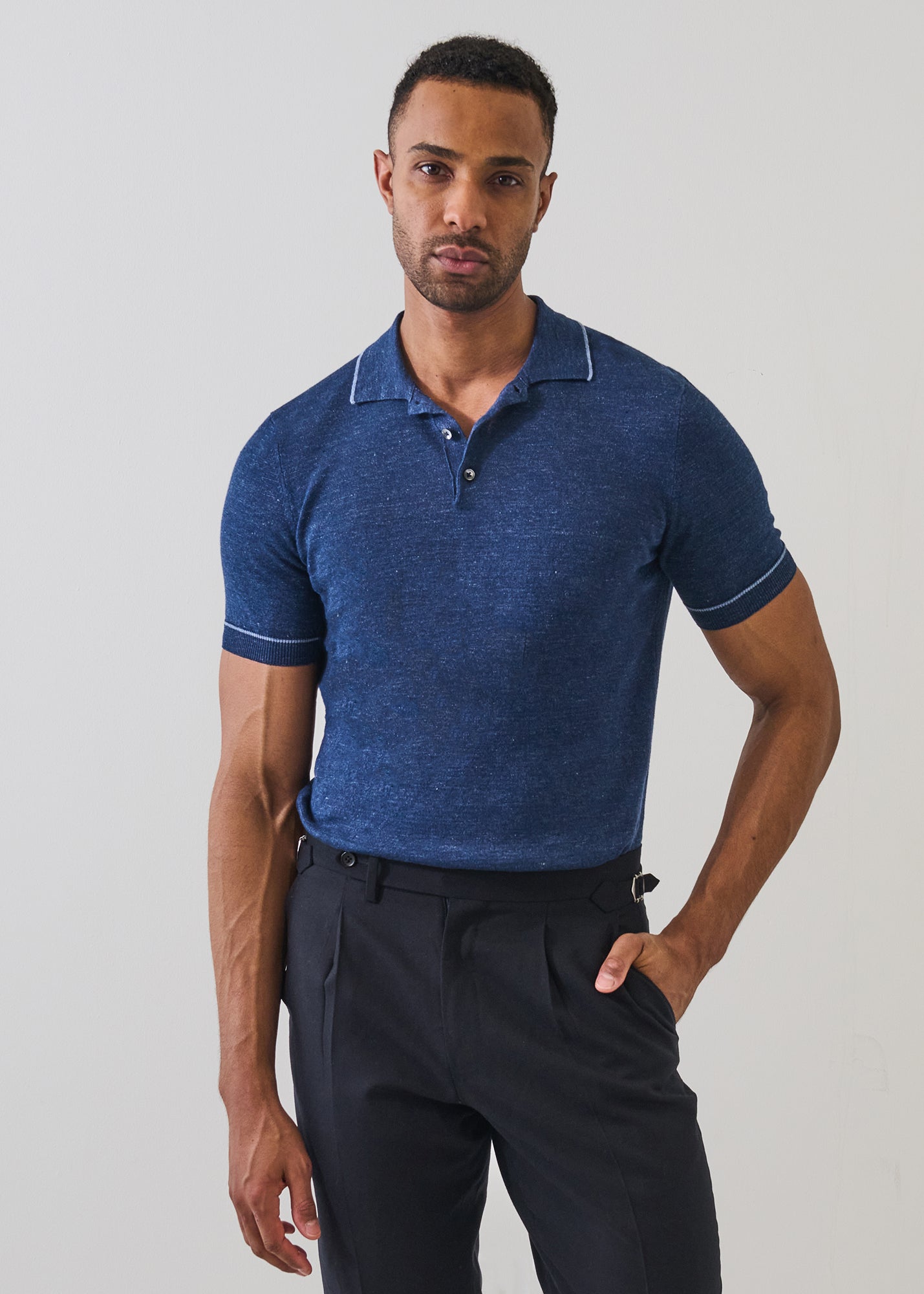 Linen Cotton Tipped Knit Polo - PATRICK ASSARAF