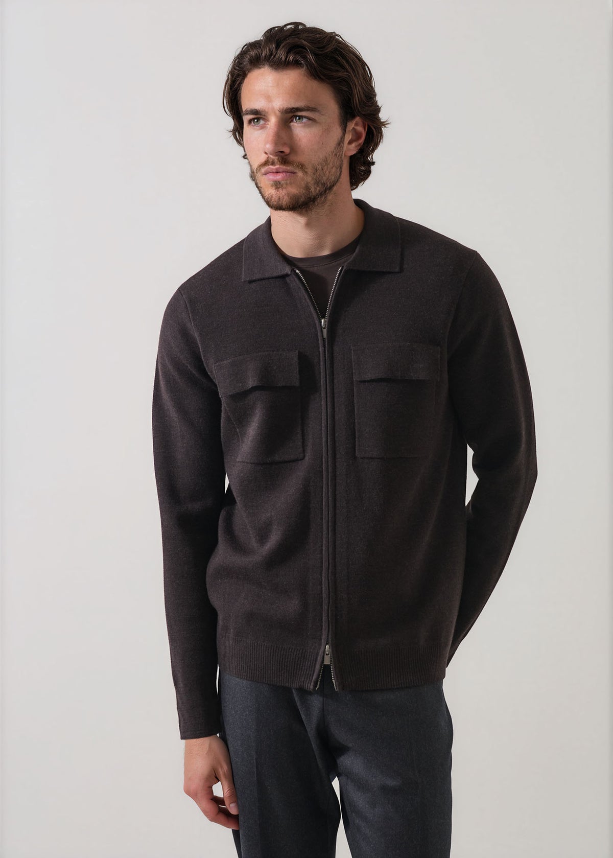 Double Face Merino Full Zip Shirt Jacket - PATRICK ASSARAF