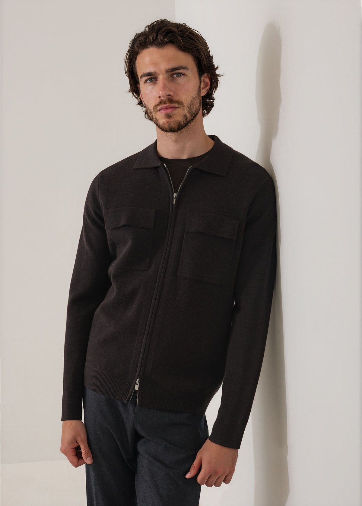 Double Face Merino Full Zip Shirt Jacket - PATRICK ASSARAF