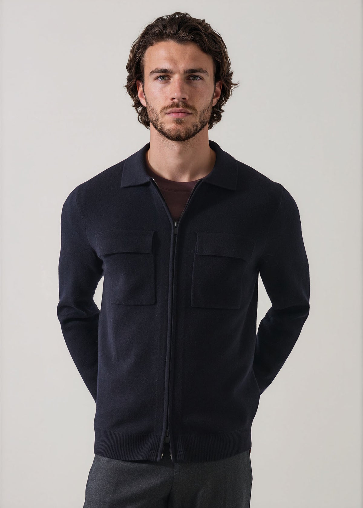 Double Face Merino Full Zip Shirt Jacket - PATRICK ASSARAF
