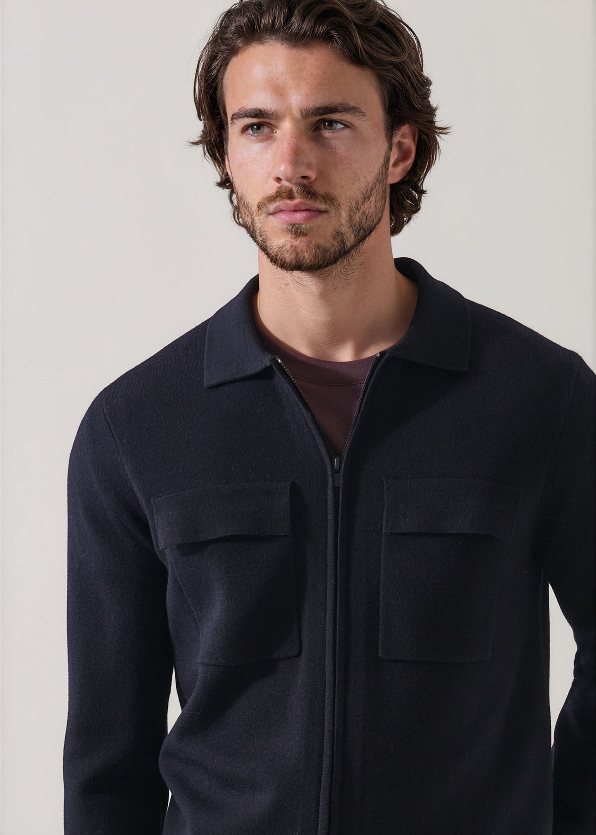 Double Face Merino Full Zip Shirt Jacket - PATRICK ASSARAF