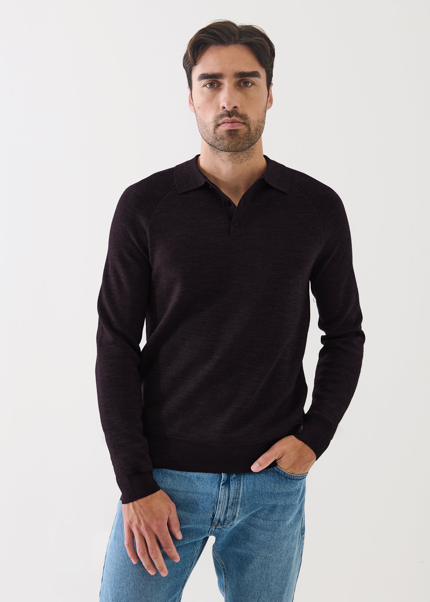 Double Face Merino Button Polo