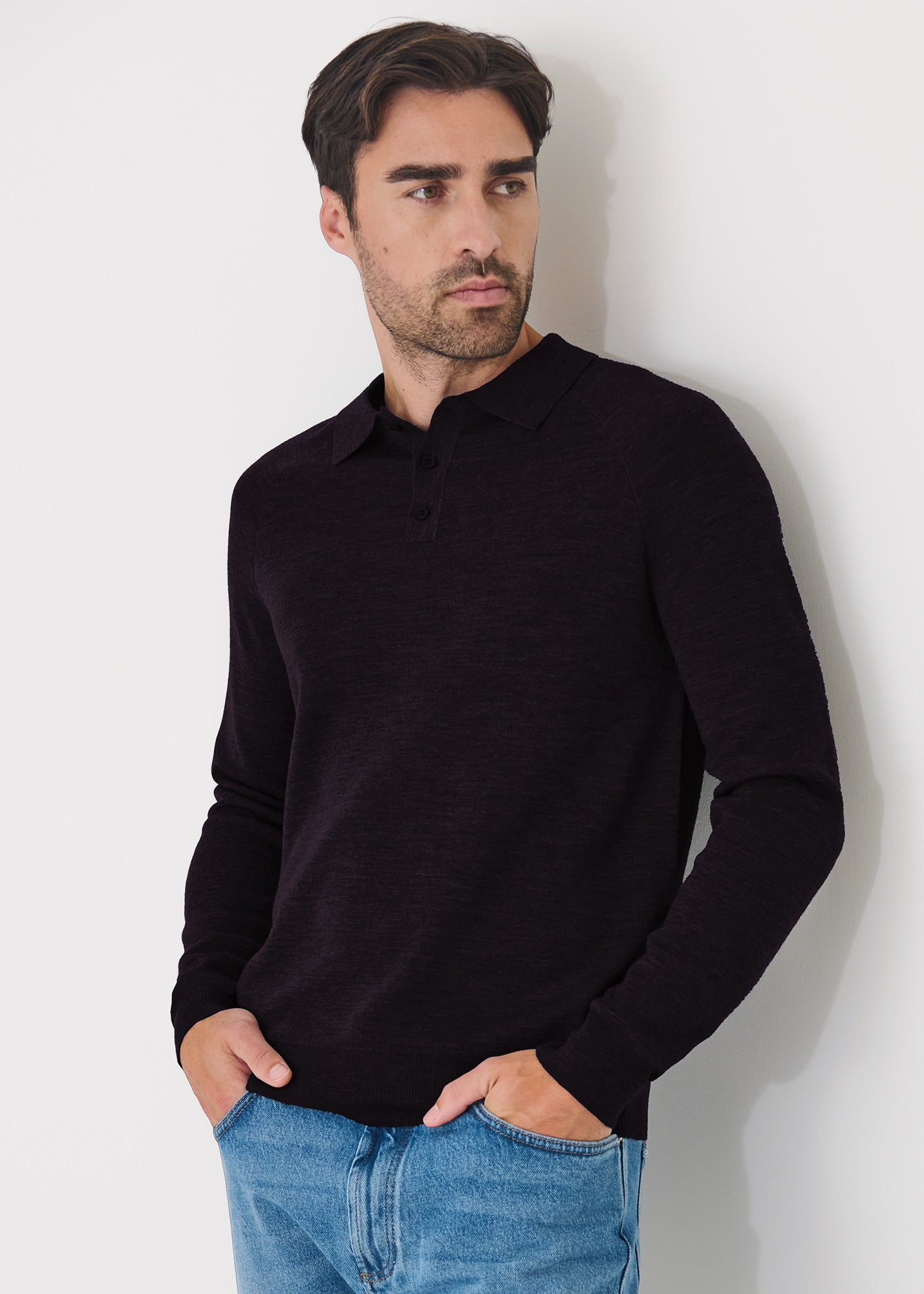 Double Face Merino Button Polo