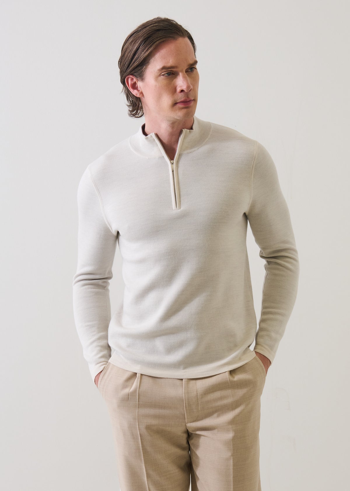 Double Face Merino Quarter Zip Mock - PATRICK ASSARAF