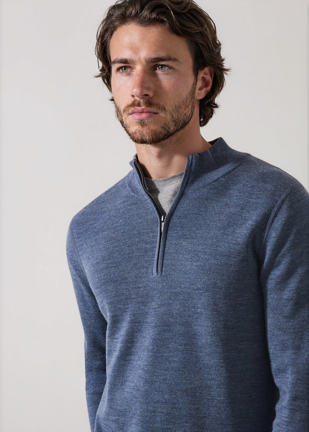 Double Face Merino Quarter Zip Mock - PATRICK ASSARAF