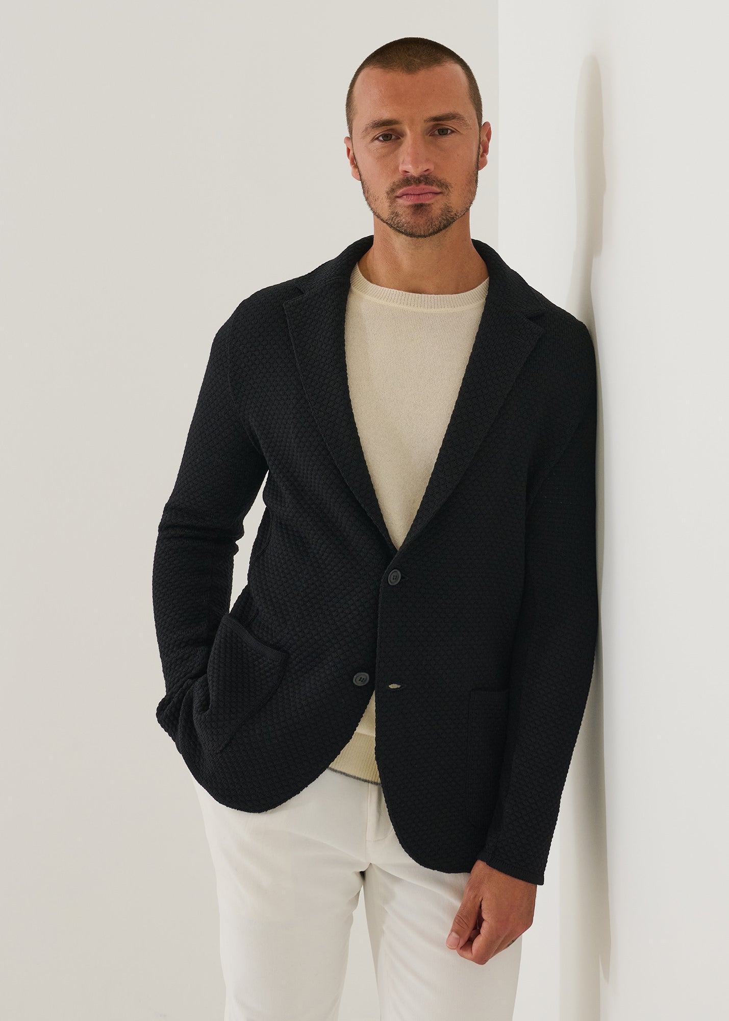 Merino Bubble Stitch Two Button Blazer