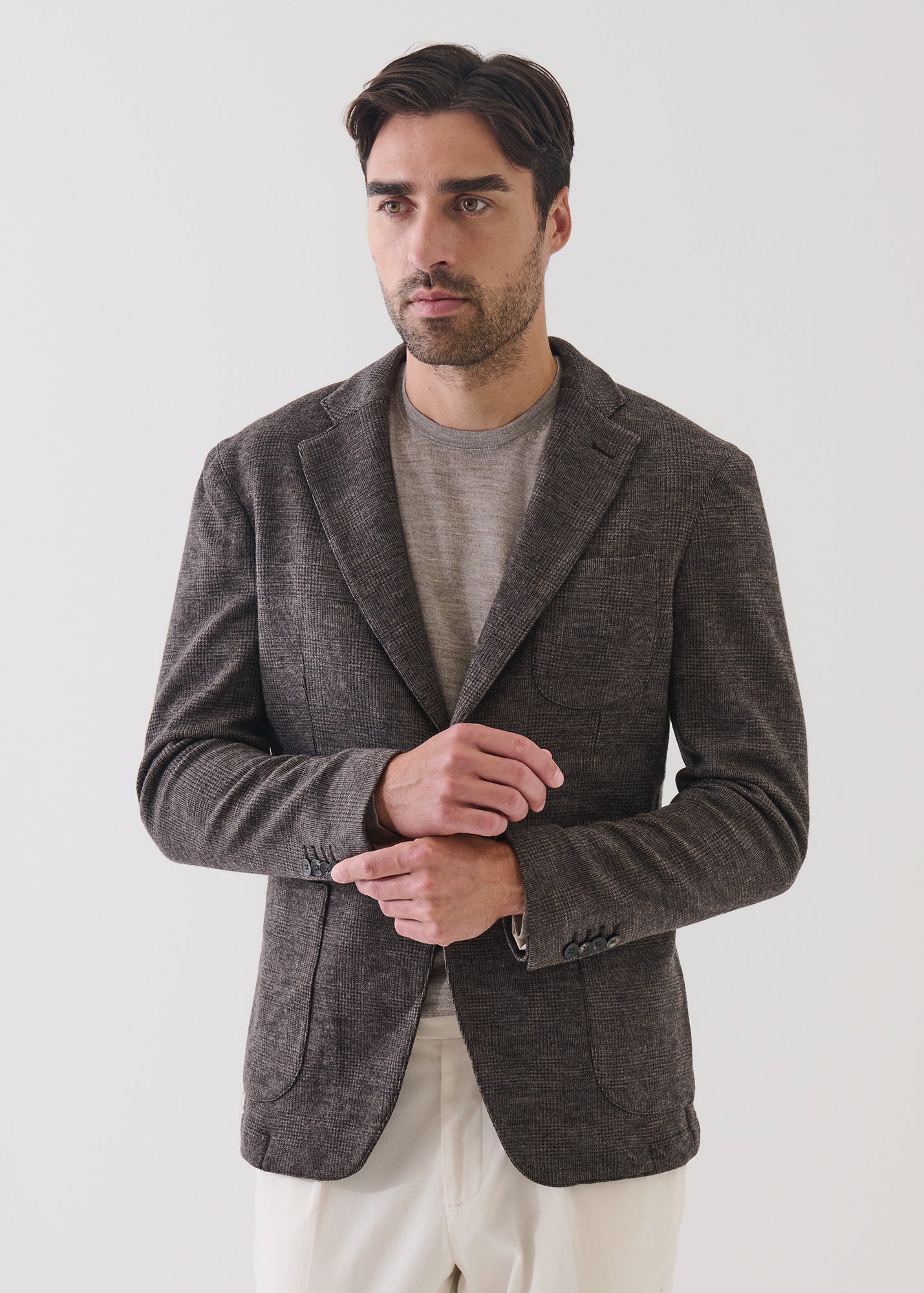 Wool Plaid Two Button Blazer