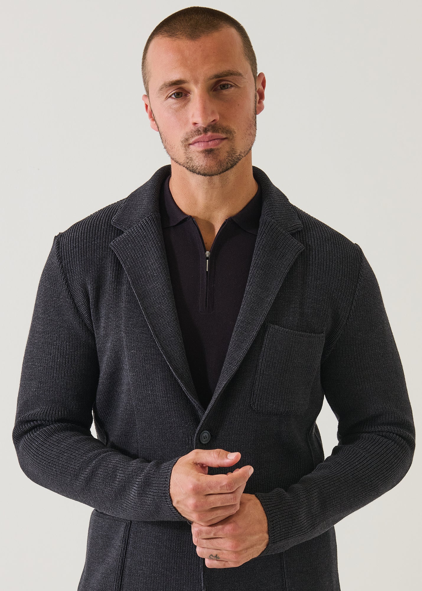 Merino Cardigan Stitch Two Button Blazer
