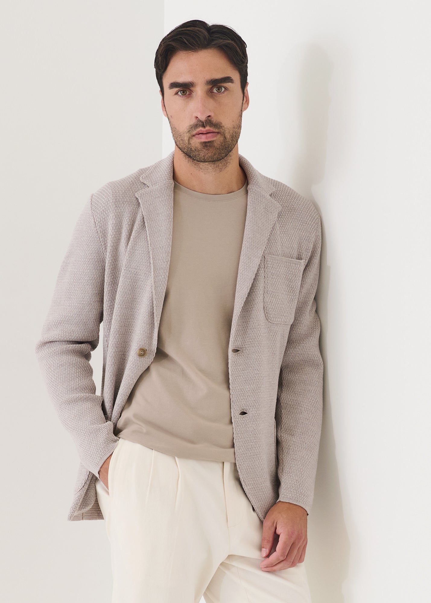 Merino Honeycomb Stitch Two Button Blazer