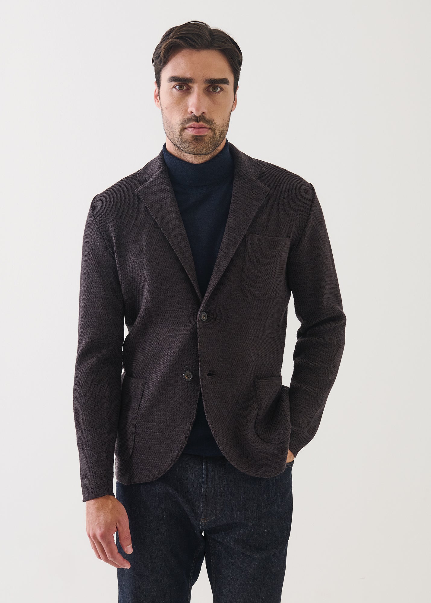 Merino Honeycomb Stitch Two Button Blazer