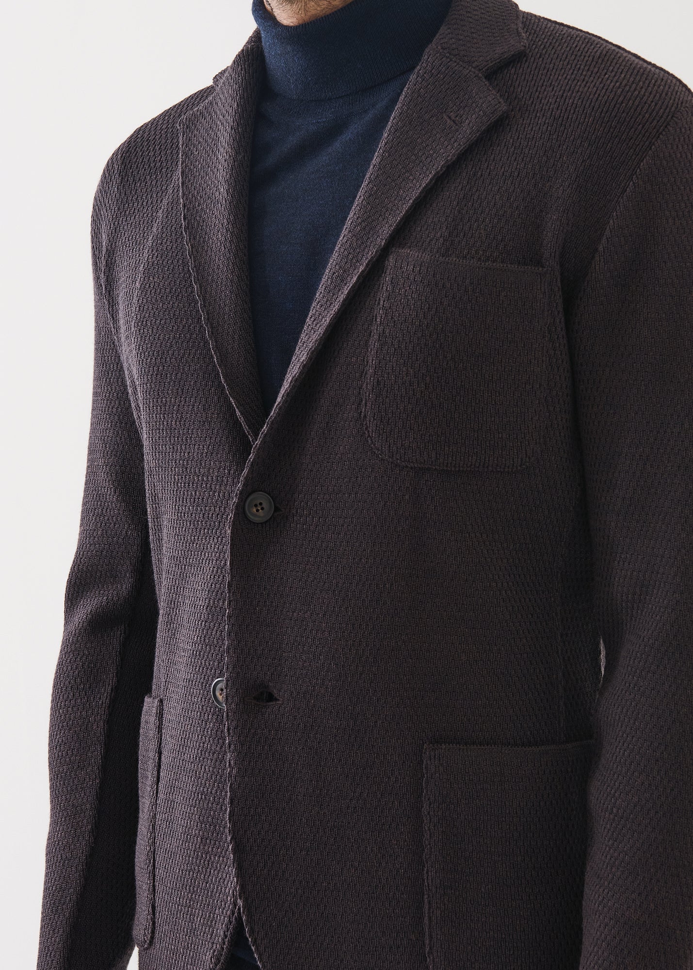 Merino Honeycomb Stitch Two Button Blazer