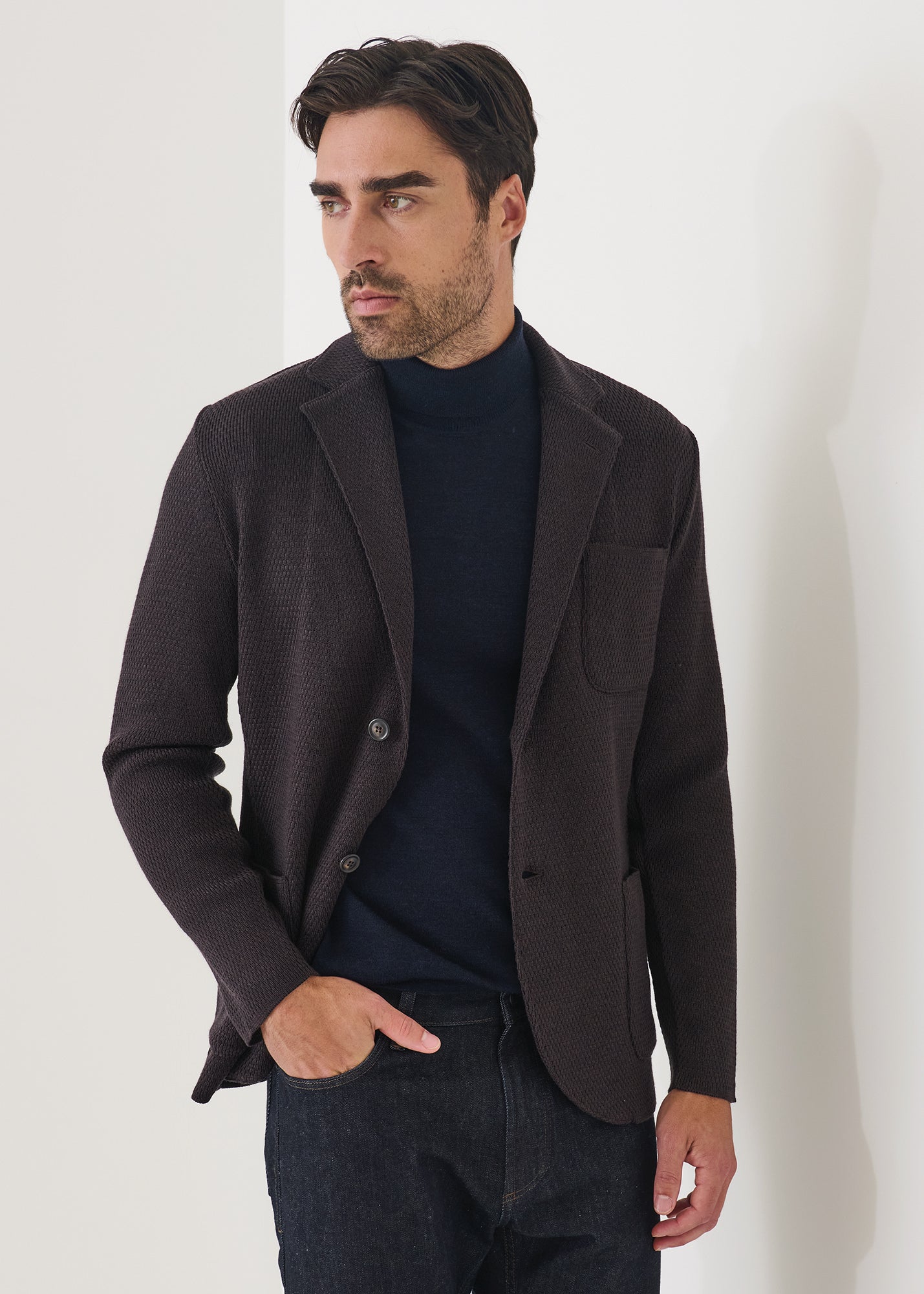 Merino Honeycomb Stitch Two Button Blazer