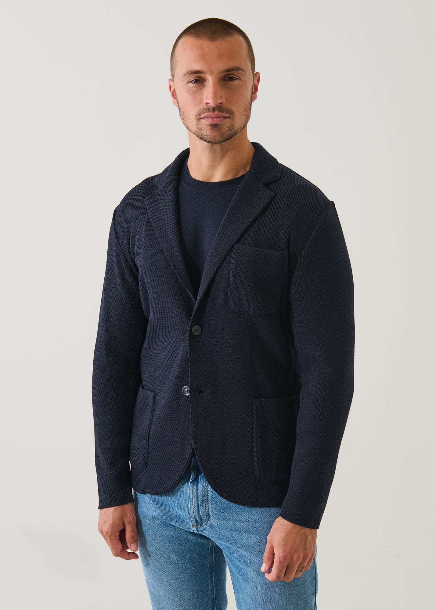 Merino Honeycomb Stitch Two Button Blazer